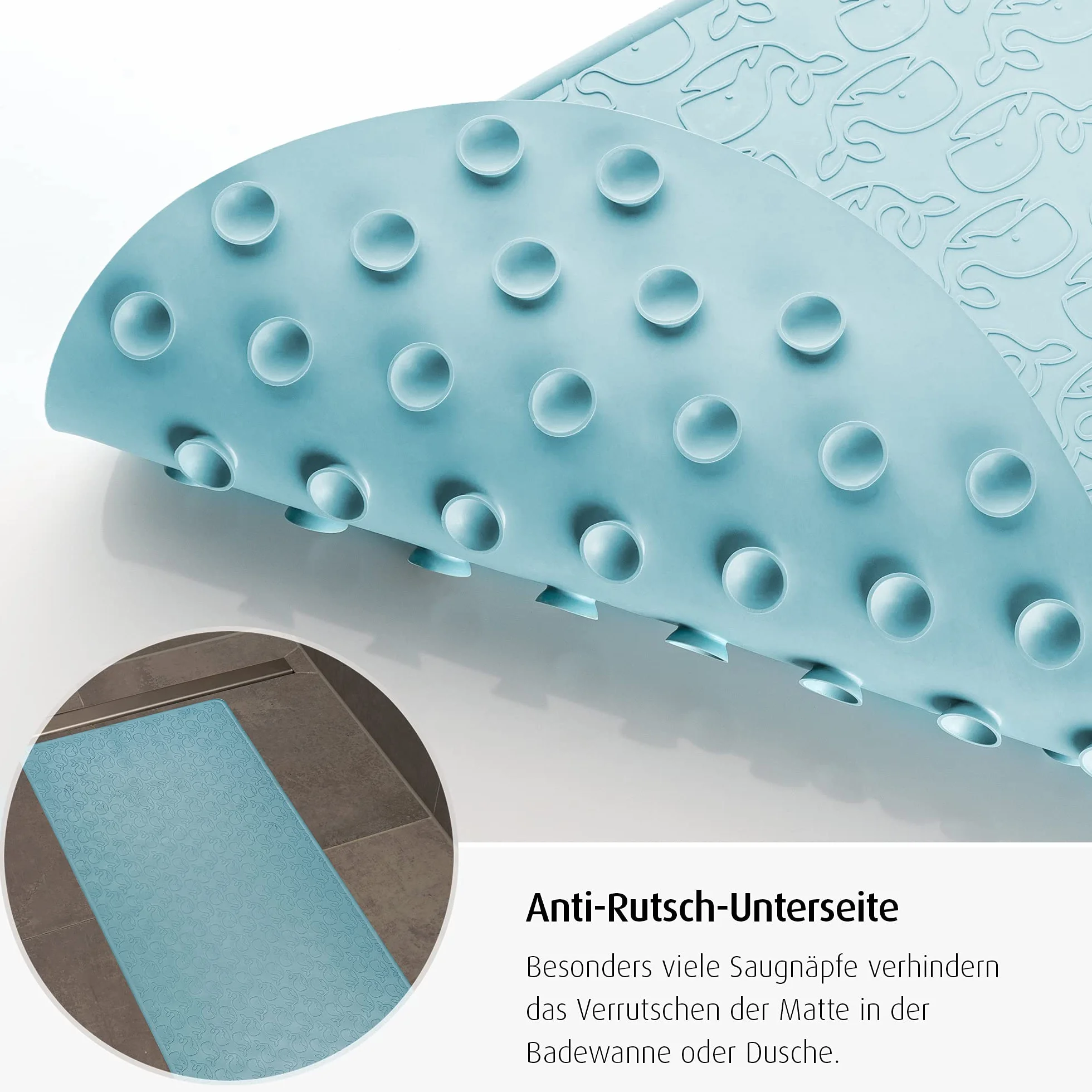 reer MyHappyBath Mat XL - Tappetino da bagno per bambini, superficie antiscivolo con motivo di bosco, 97 x 36 cm