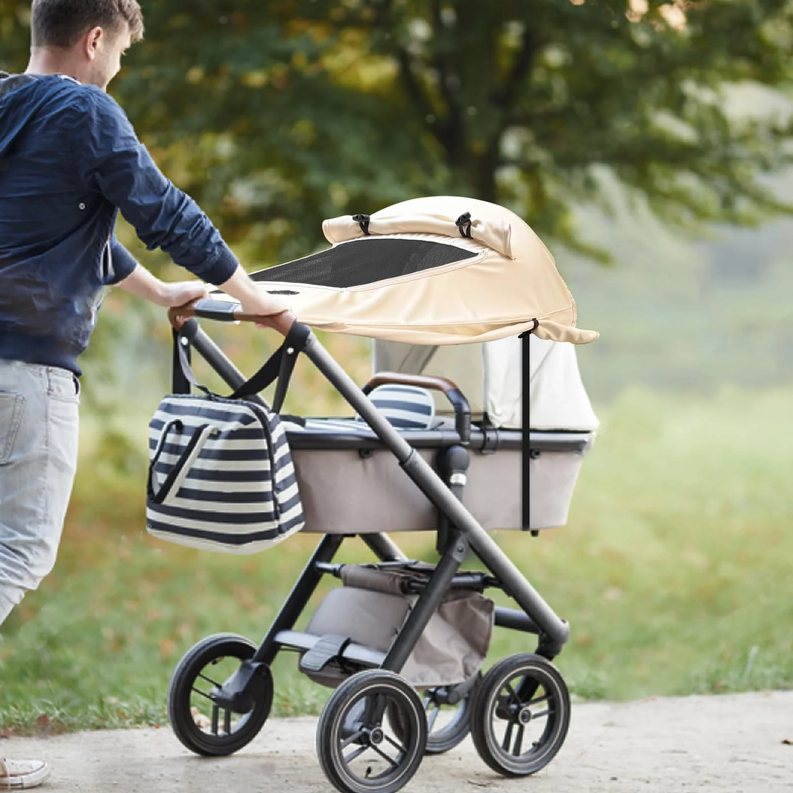 WD&CD Parasole per Passeggino, Telo Parasole per Carrozzina e Passeggino Ombrellini Parasole Universale Regolabile UV Protezione Solare Parasole Passeggino - Beige
