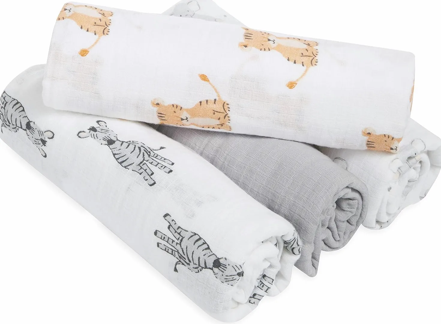 aden + anais Safari Swaddle Coperta – Confezione da 4 | Grande 100% mussola traspirante – Set per neonati e ragazzi | Zebra, Tigre & Elefant Animal Design | Dormire neonati e bambini