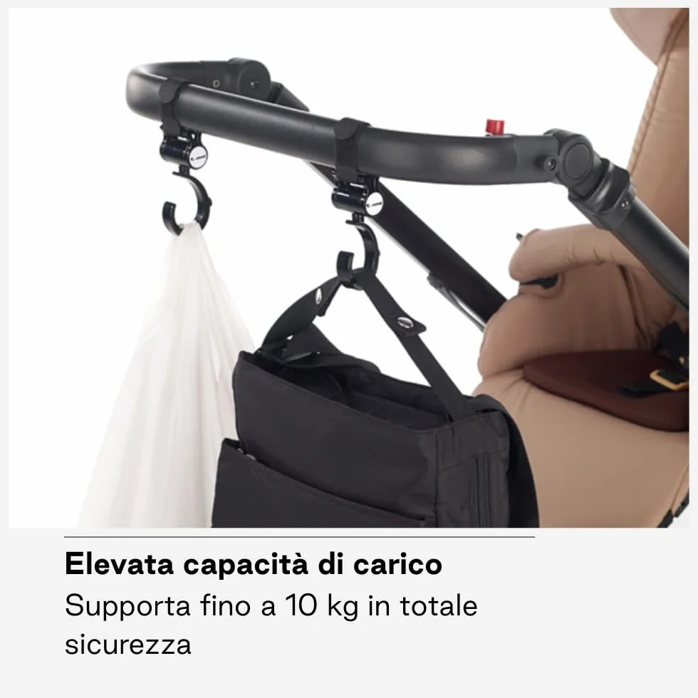 Jané Ganci Universali per Passeggino, Set da 2, Resistenti e Multiuso, per Borse e Zaini, Nero