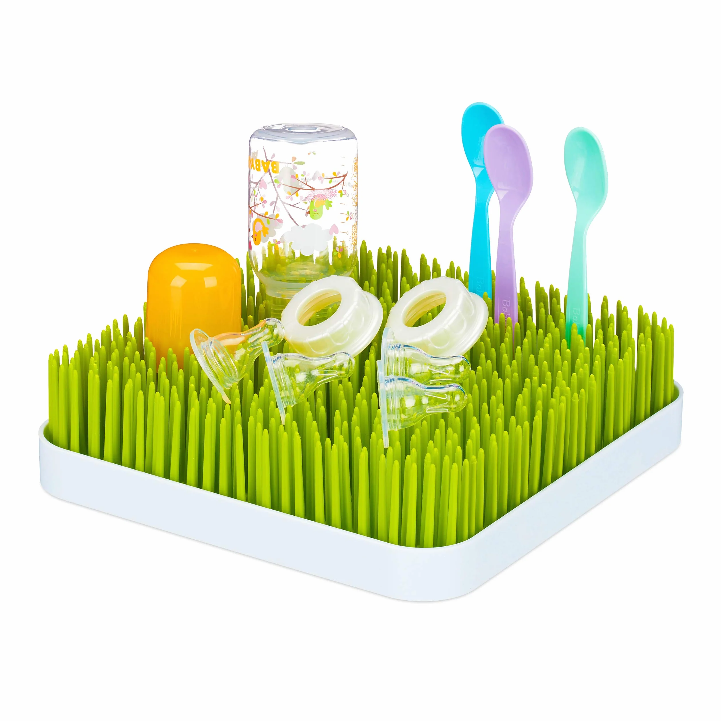 Relaxdays Little Choice Scolabiberon, Vaschetta Raccogli Gocce, Rastrelliera Asciuga Ciucci, in Plastica, 23 x 23 cm, Verde/Bianco