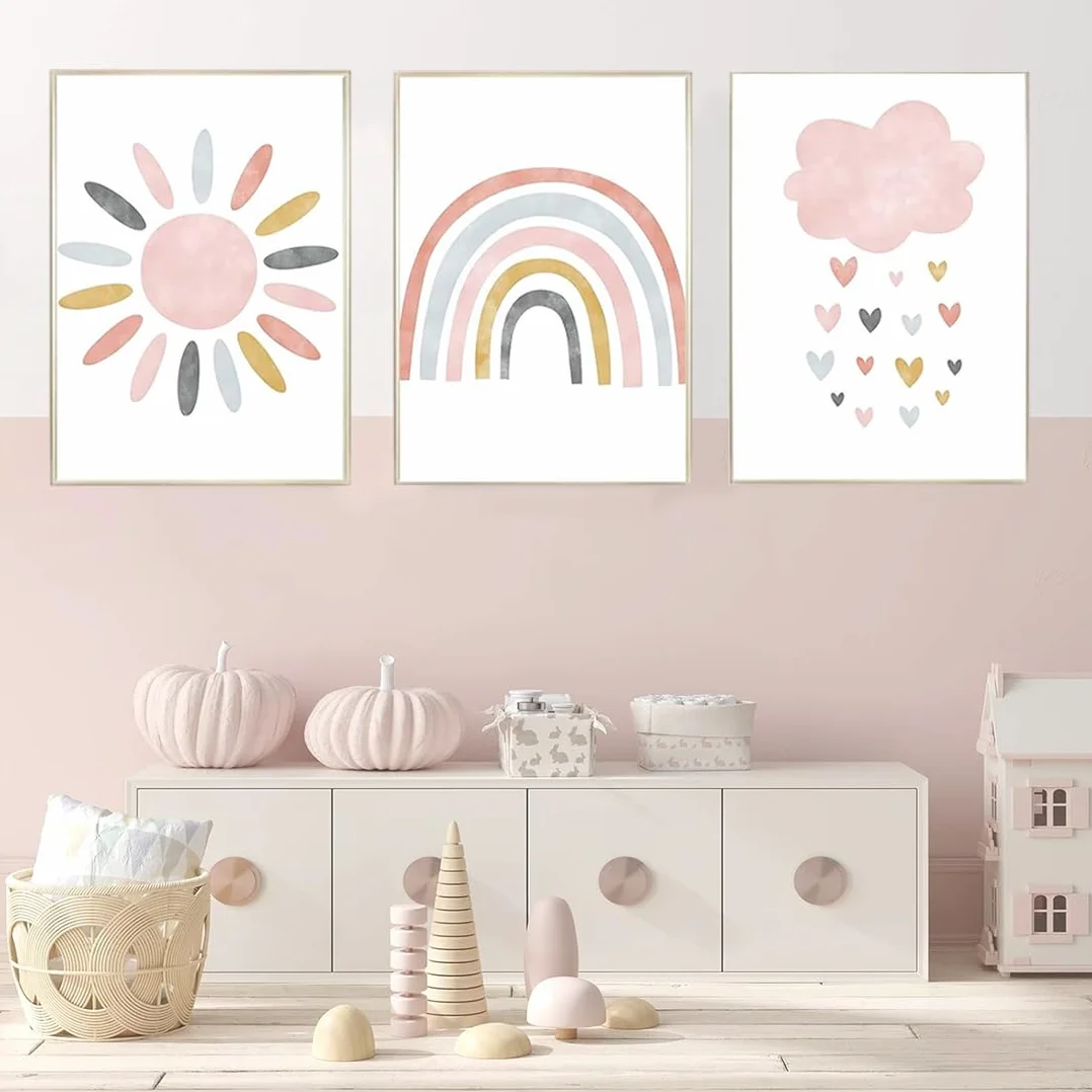 JEYORZY Set di 3 poster arcobaleno，Quadri Cameretta Bambino Poster Cameretta，decorazione per la cameretta dei bambini，formato A4