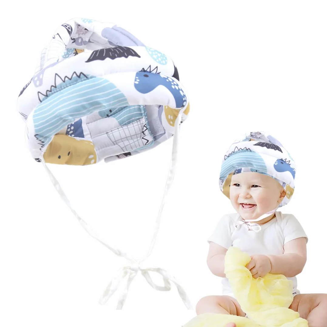 Poggiatesta per bambini - Poggiatesta per neonati, casco di sicurezza regolabile, protezione per la testa, cuscinetto protettivo morbido e traspirante per bambini dai 6 ai 24 mesi (White Dinosaur)