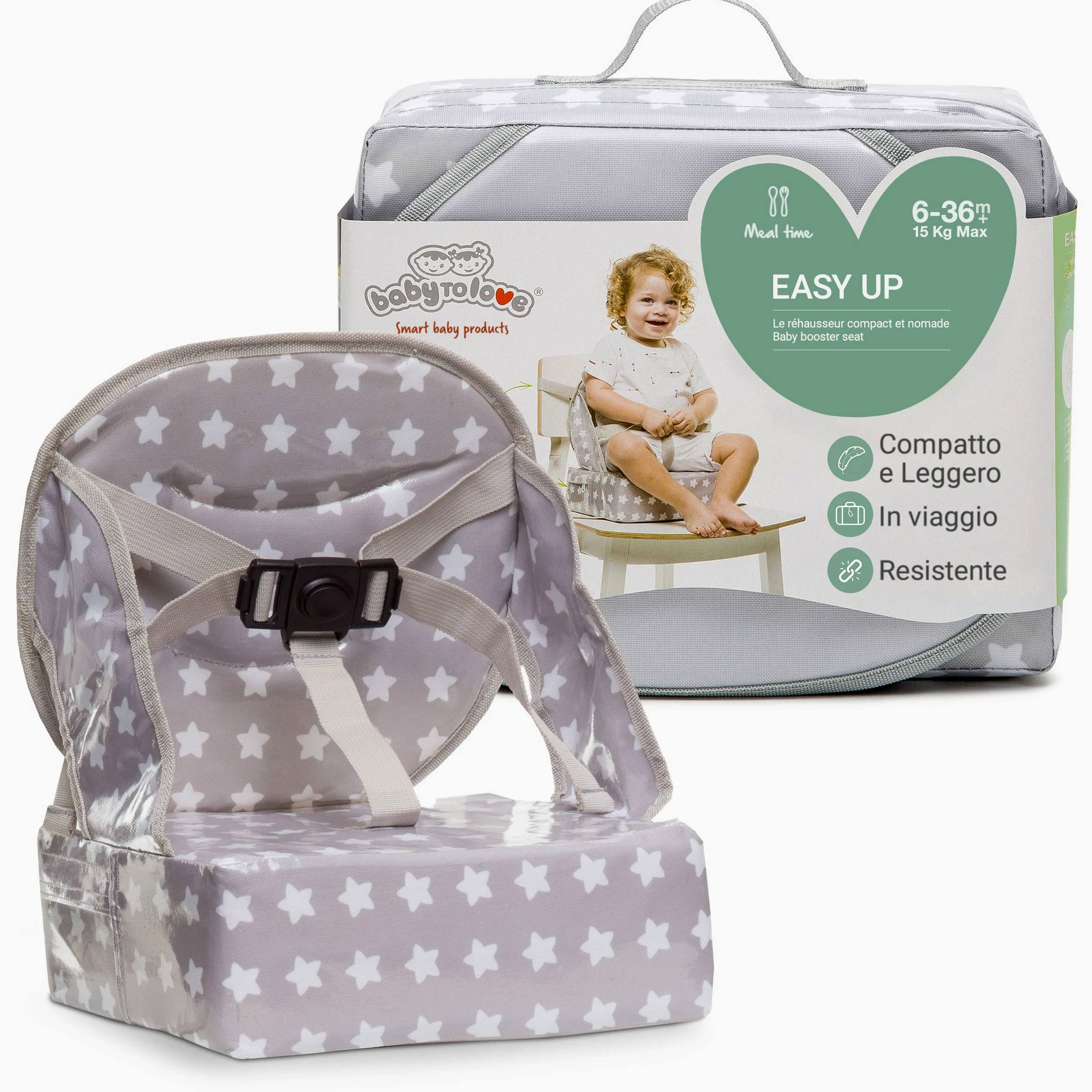 Baby-To-Love Easy Up, seggiolone per neonati, sollevatore per seggiolone, sollevatore Nomade Baby (White Stars)