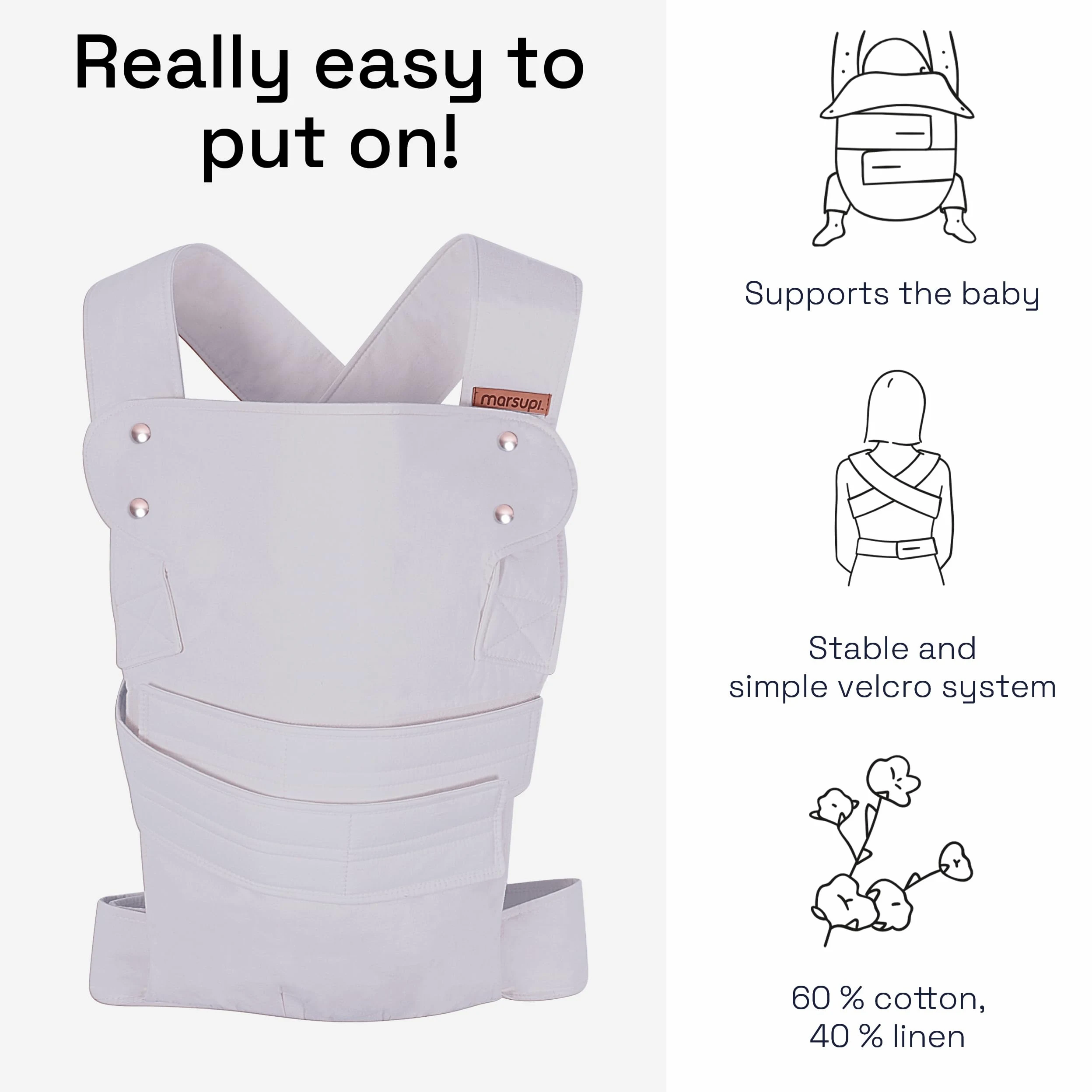 Manduca Marsupi Breeze - marsupio leggero per neonati a partire da 3,5 kg e bambini fino a 15 kg - marsupio compatto con robusto sistema in velcro, taglia L, lilla