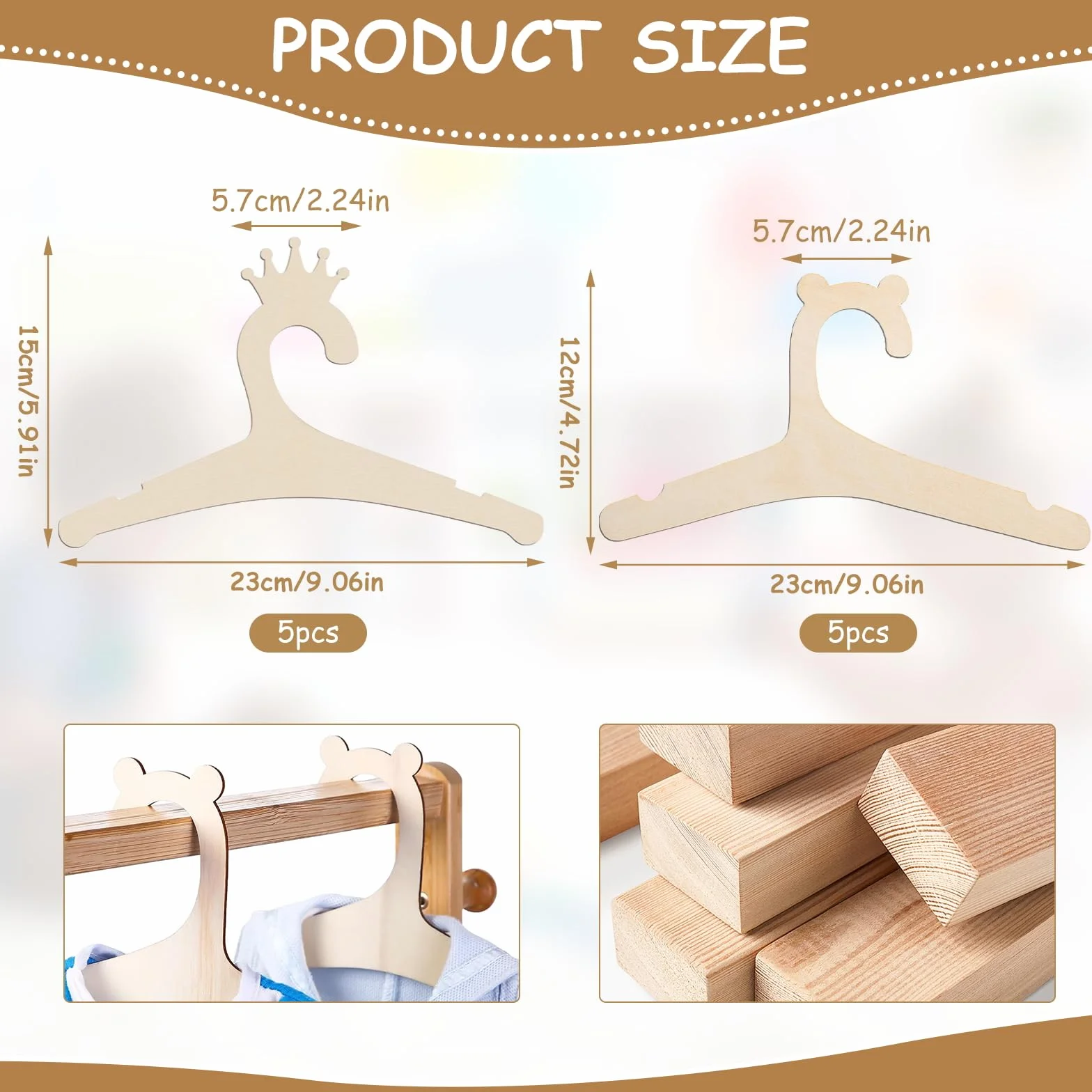 10 Pezzi Appendini in Legno per Bambini,Scaffale per Vestiti Antiscivolo Durevole,Grucce Neonato,Regalo per il Nuovo Bambino (Legno)