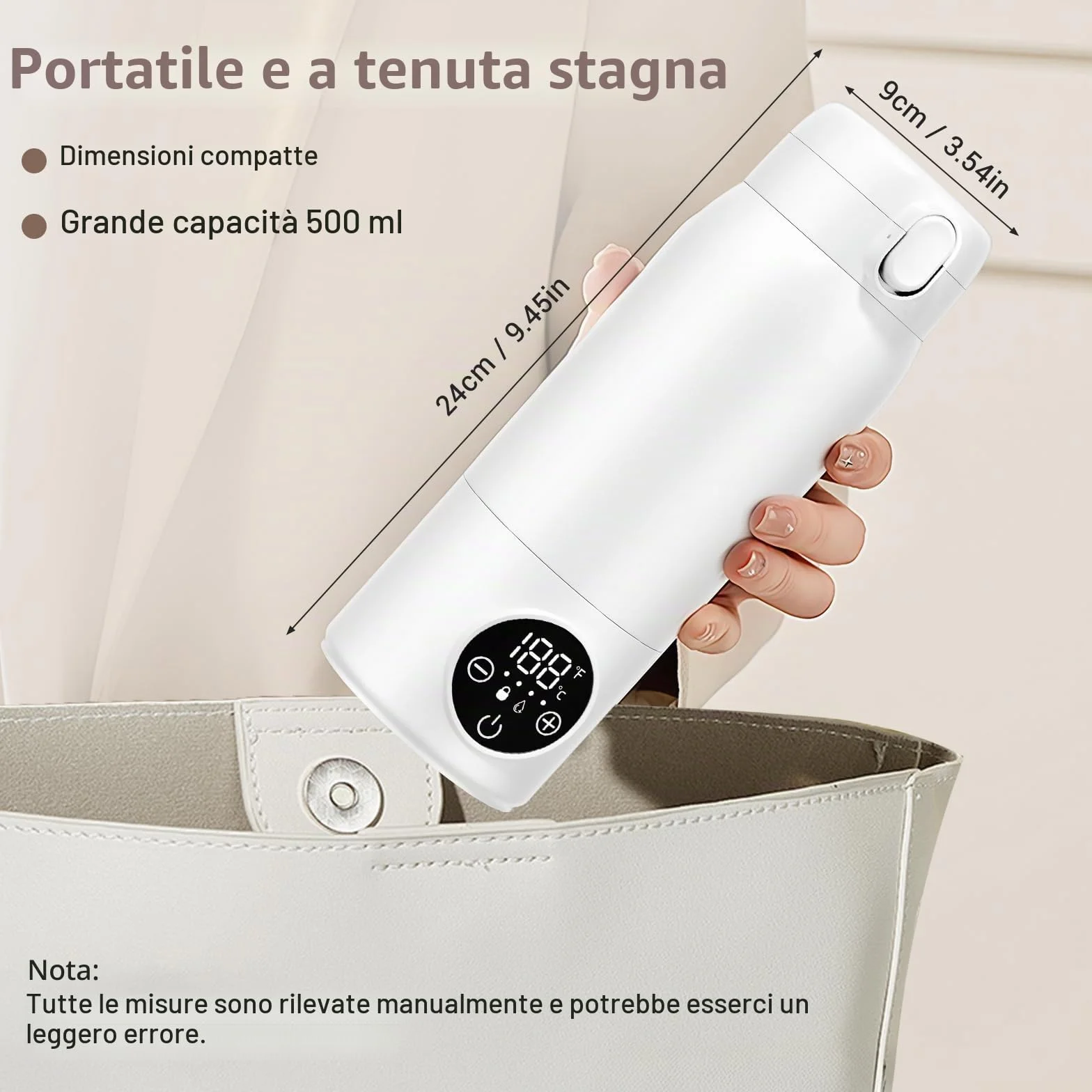 Scaldabottiglie portatile elettrico a riscaldamento rapido ricaricabile (500 ml) con indicatore LED per latte materno e acqua, per auto, campeggio e viaggi
