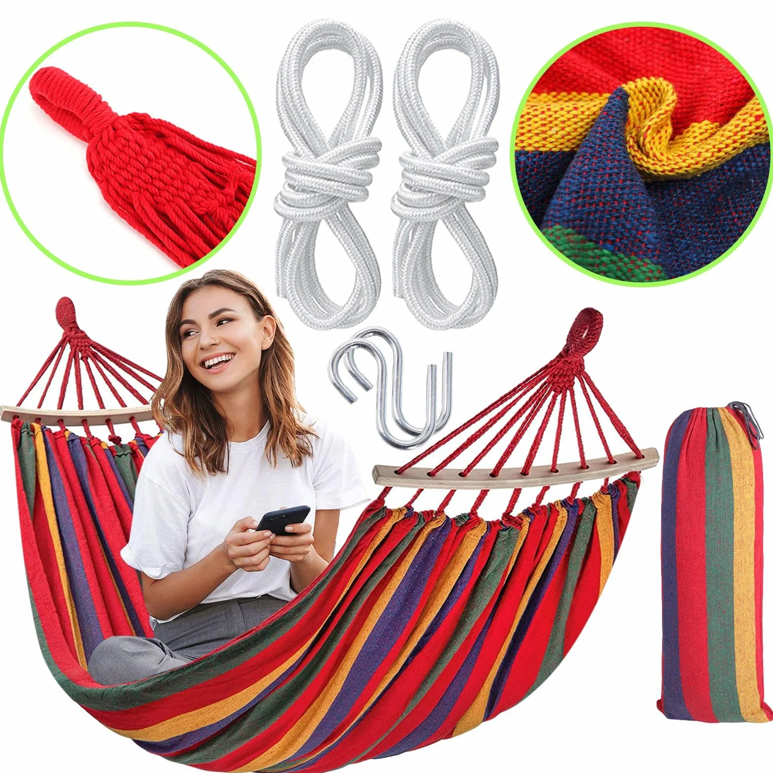 Rea - Tutumi Amaca Singola Con Barra 400257, Rosso, Per 1 Persona 260 X 90 Cm