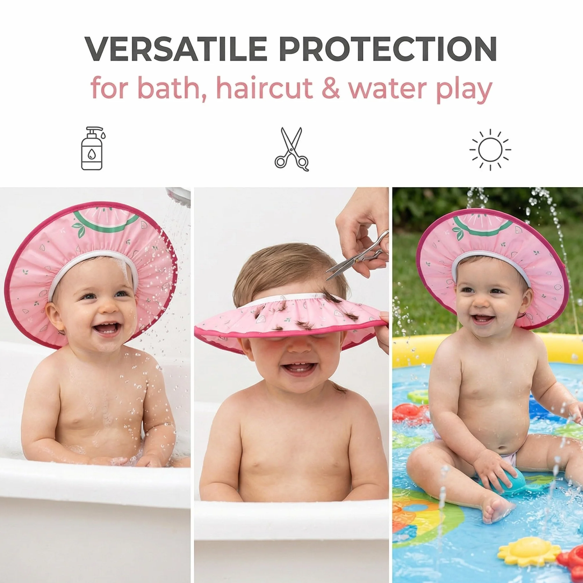 Cappello da Doccia per Bambini e Neonati Visiera da Bagno Regolabile Protezione Impermeabile Shampoo Cappello Morbido per Bagno (Diametro Interno 10 cm, Diametro Esterno 30 cm)(Rosa)