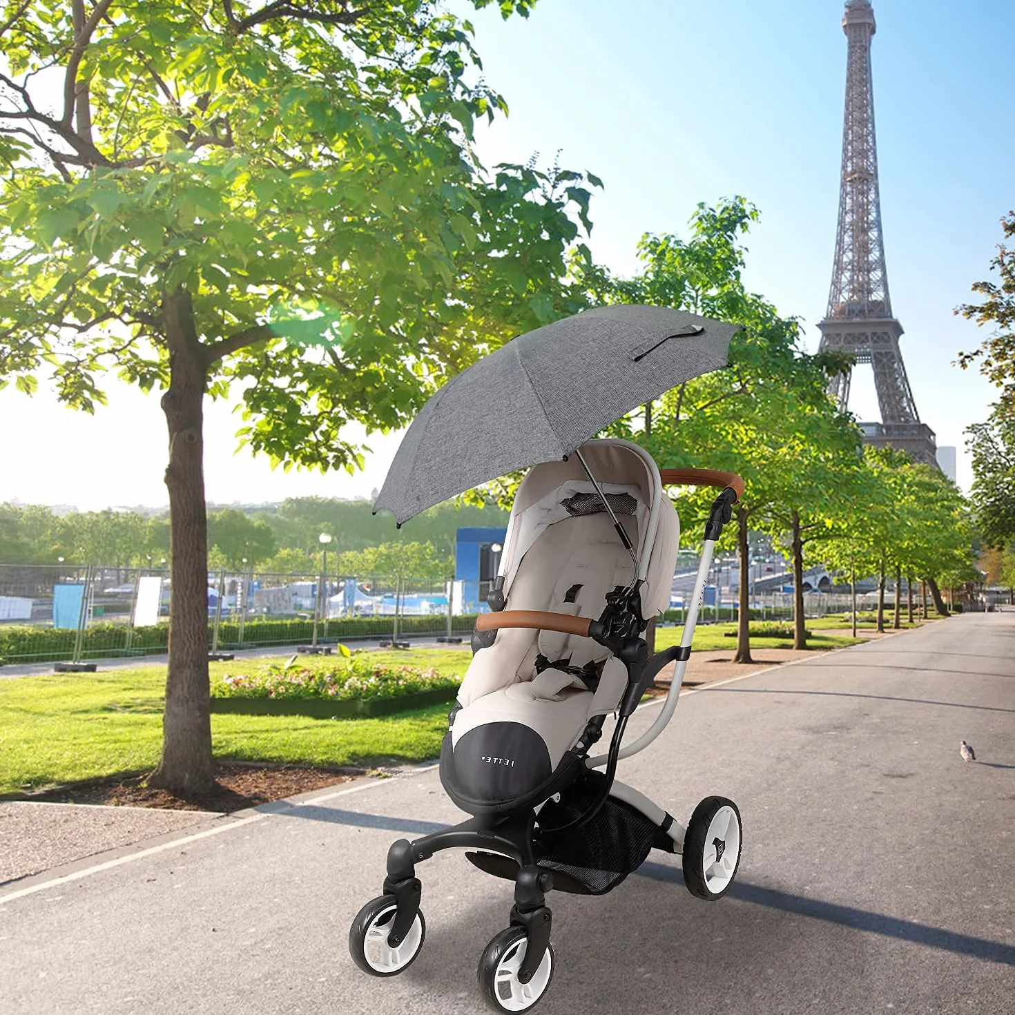 Ombrellone per Passeggino, 72cm 50+ UV Ombrello Universale per Bambini e Neonati Protezione Solare con Manico ad Ombrello per Carrozzina & Passeggino - Grigio