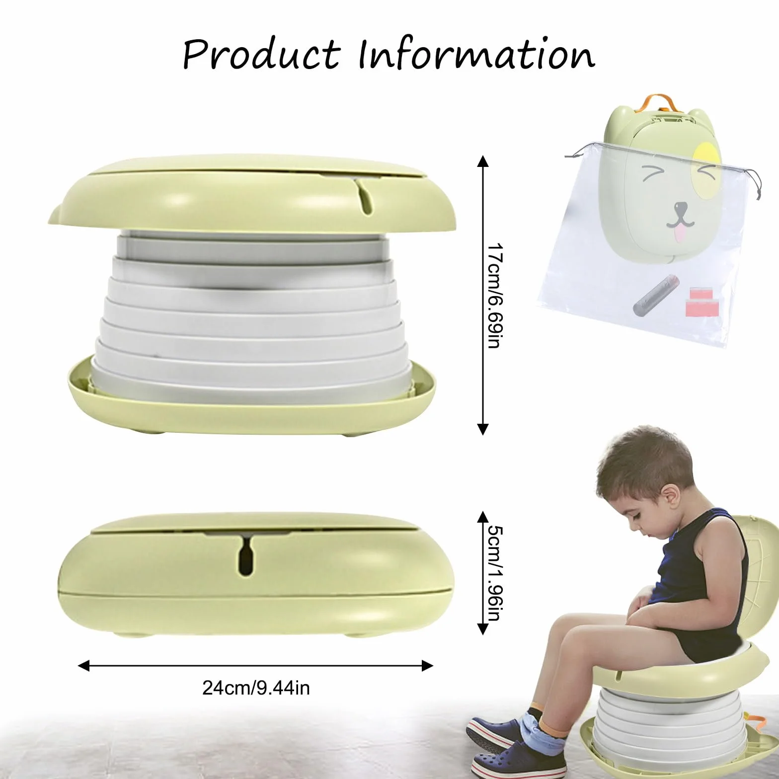 Sedile WC per Bambini, WC Pieghevole per Bambini, Vasino Pieghevole da Viaggio Portatile, Viaggio in Campeggio o uso Domestico con Borsa di Riserva usa e Getta