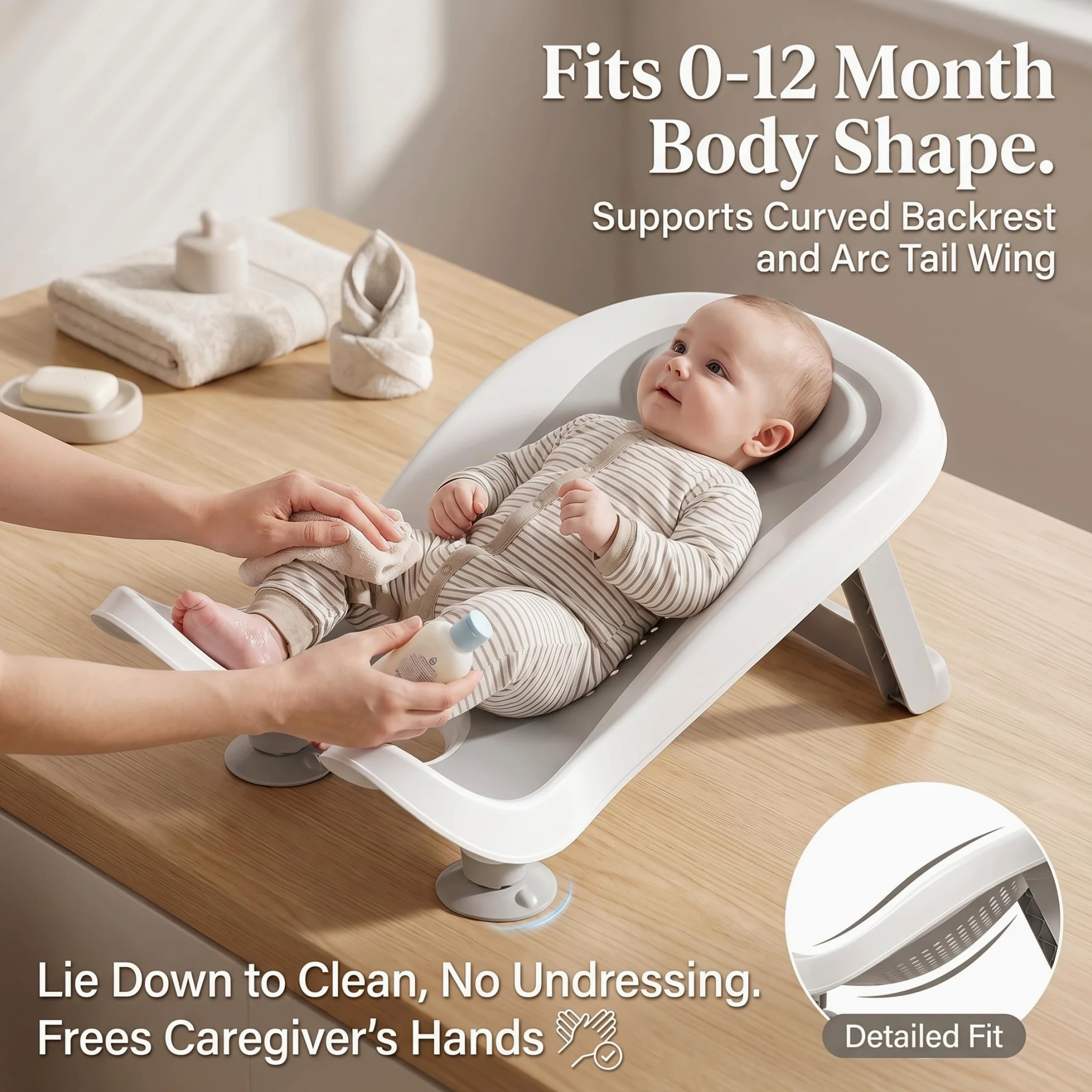 Sedili da bagno, Supporto per bagnetto, Vaschetta ergonomica per neonati con ventosa e soluzione per lavabo antiscivolo per gambe per 0-12 mesi - Grigio