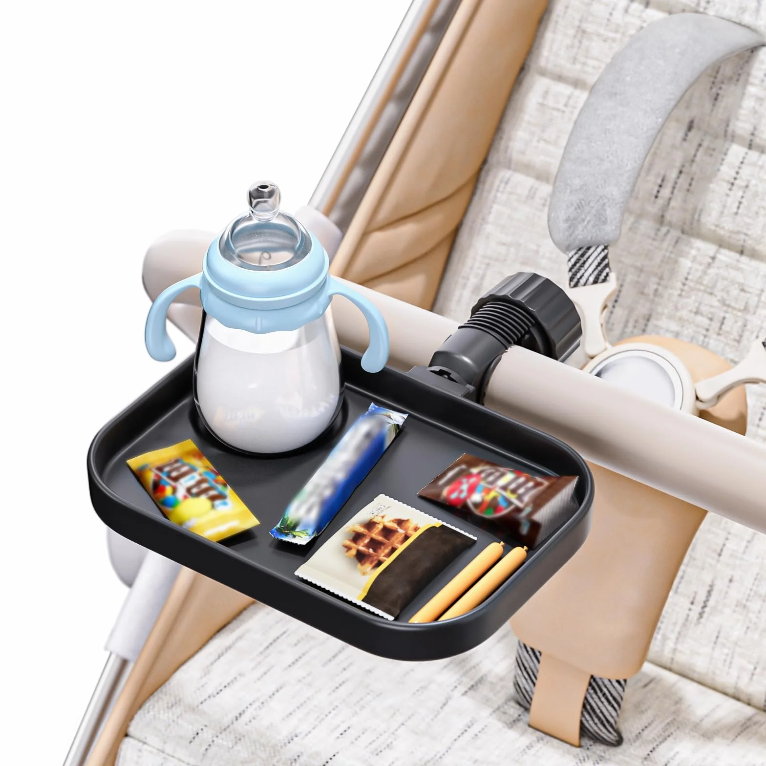 KDD Vassoio per Passeggino Universale, 2 in 1 Vassoio per Snack per Passeggino con Portabicchier, Porta Biberon per Passeggino a Installazione Rapida, Accessori Passeggino per Baby Jogger, Britax, BOB