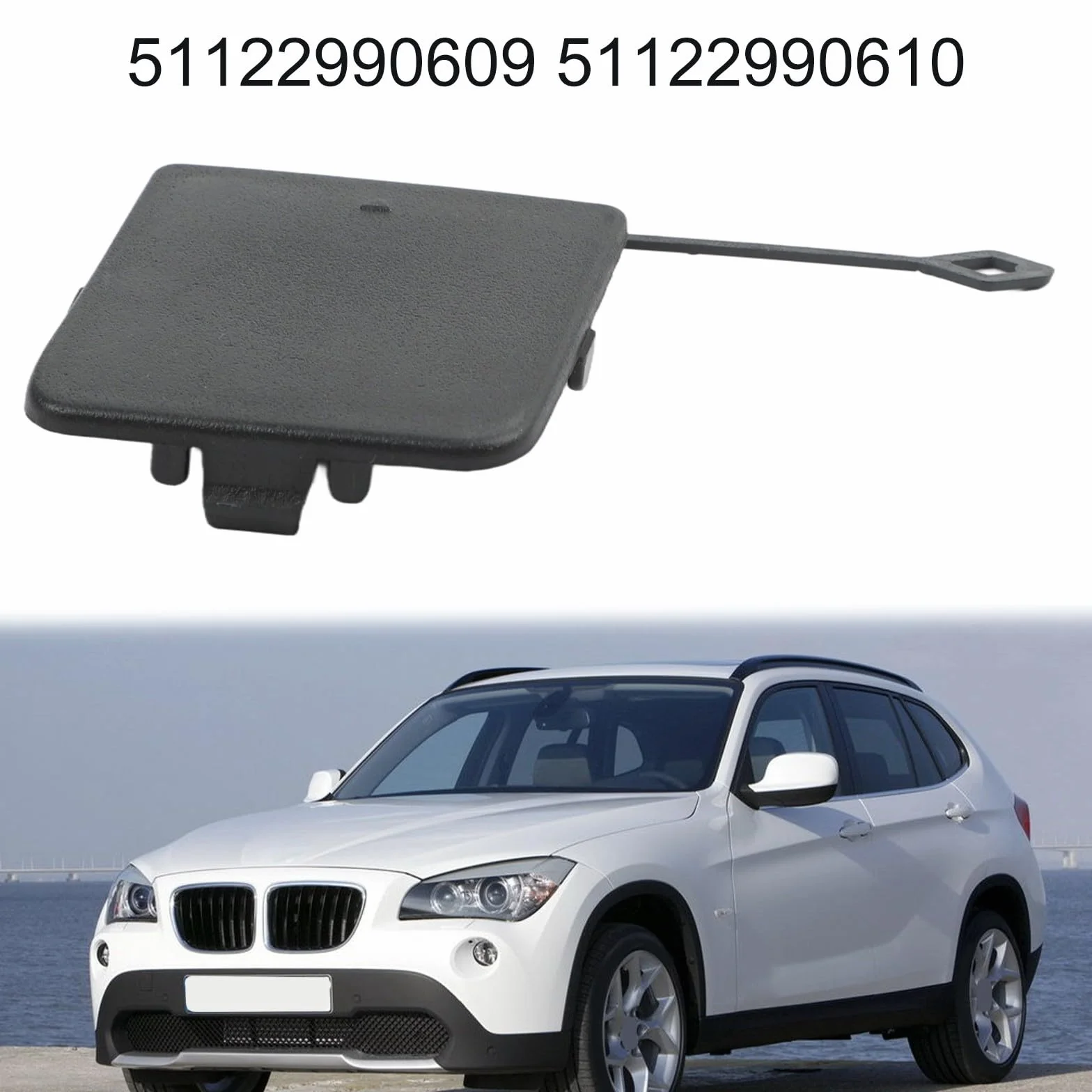 Copertura gancio di traino per X1 E84 2009-2012, ABS nero paraurti anteriore tappo di traino parte di ricambio compatibile con OEM 51122990609 51122990610 lato sinistro o destro per (51122990610