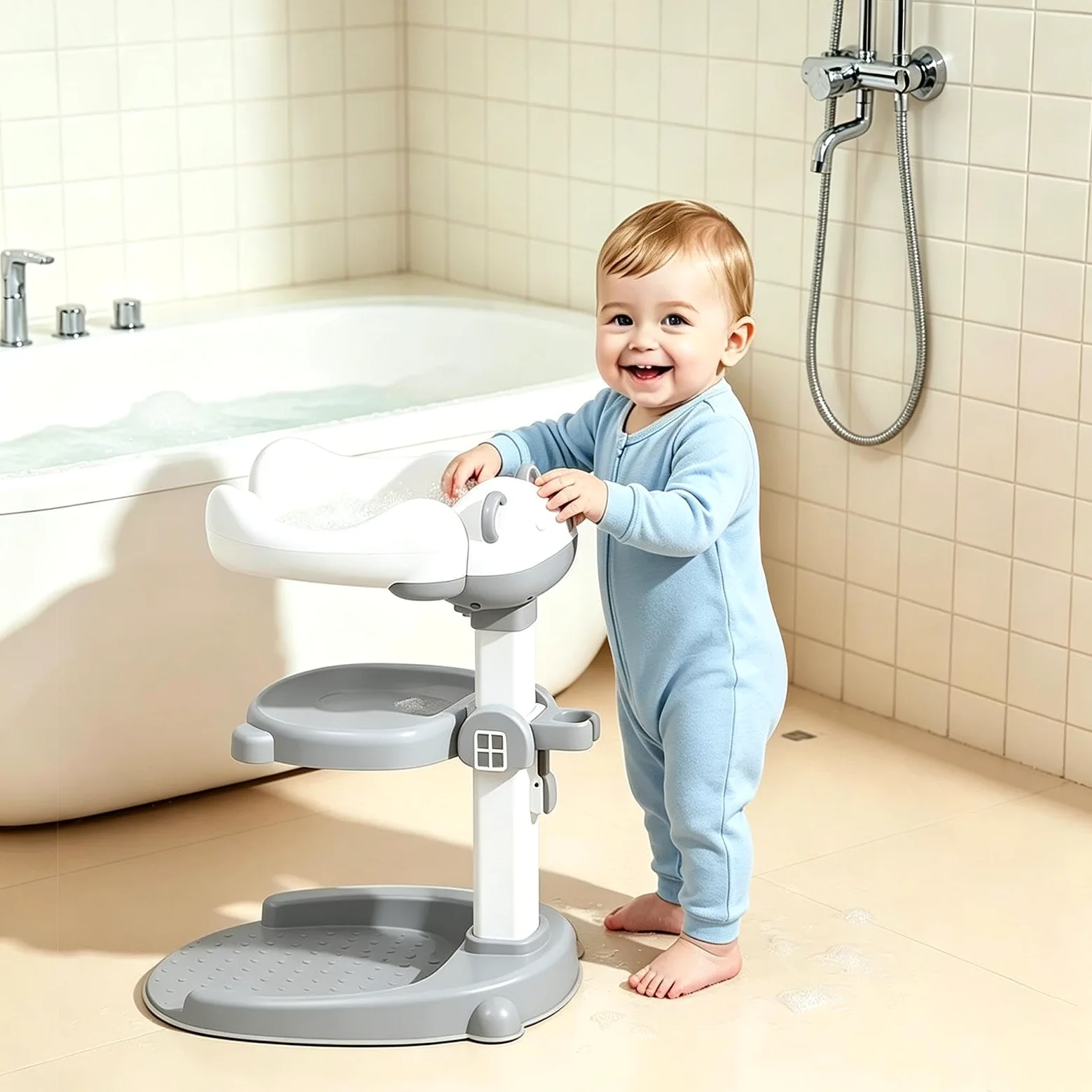 Supporto da Bagno per Bambini Antiscivolo 2 in 1 Con Sedile Rimovibile | Supporto da Bagno per Vasca Doccia Hotel Appartamento Dormitorio Cambio Pannolini e Vestizione