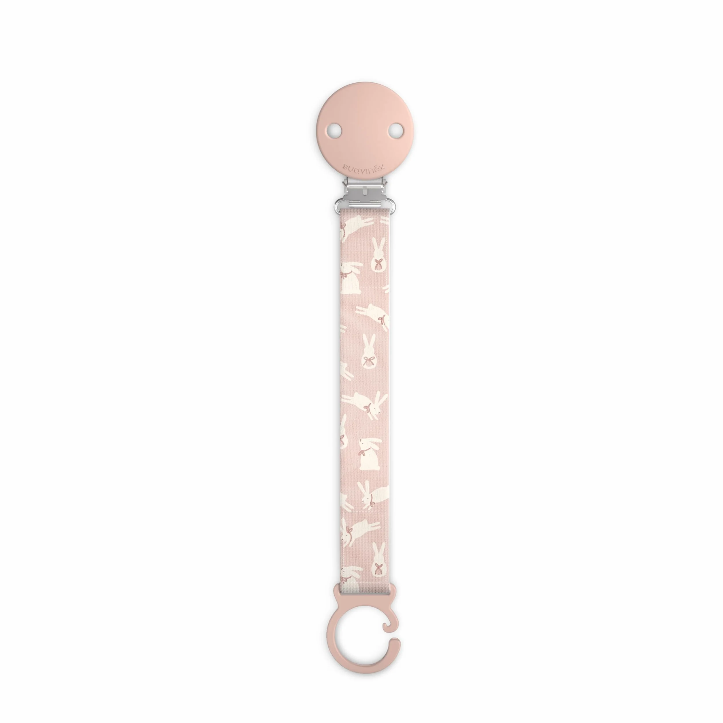 Suavinex, Portaciuccio in tessuto per neonati, Nastro con disegno double-face, Catenella per ciuccio, Clip con fermaglio, per ciucci con anello. +0 mesi, adatto ai neonati, Wonder Coniglietti Rosa