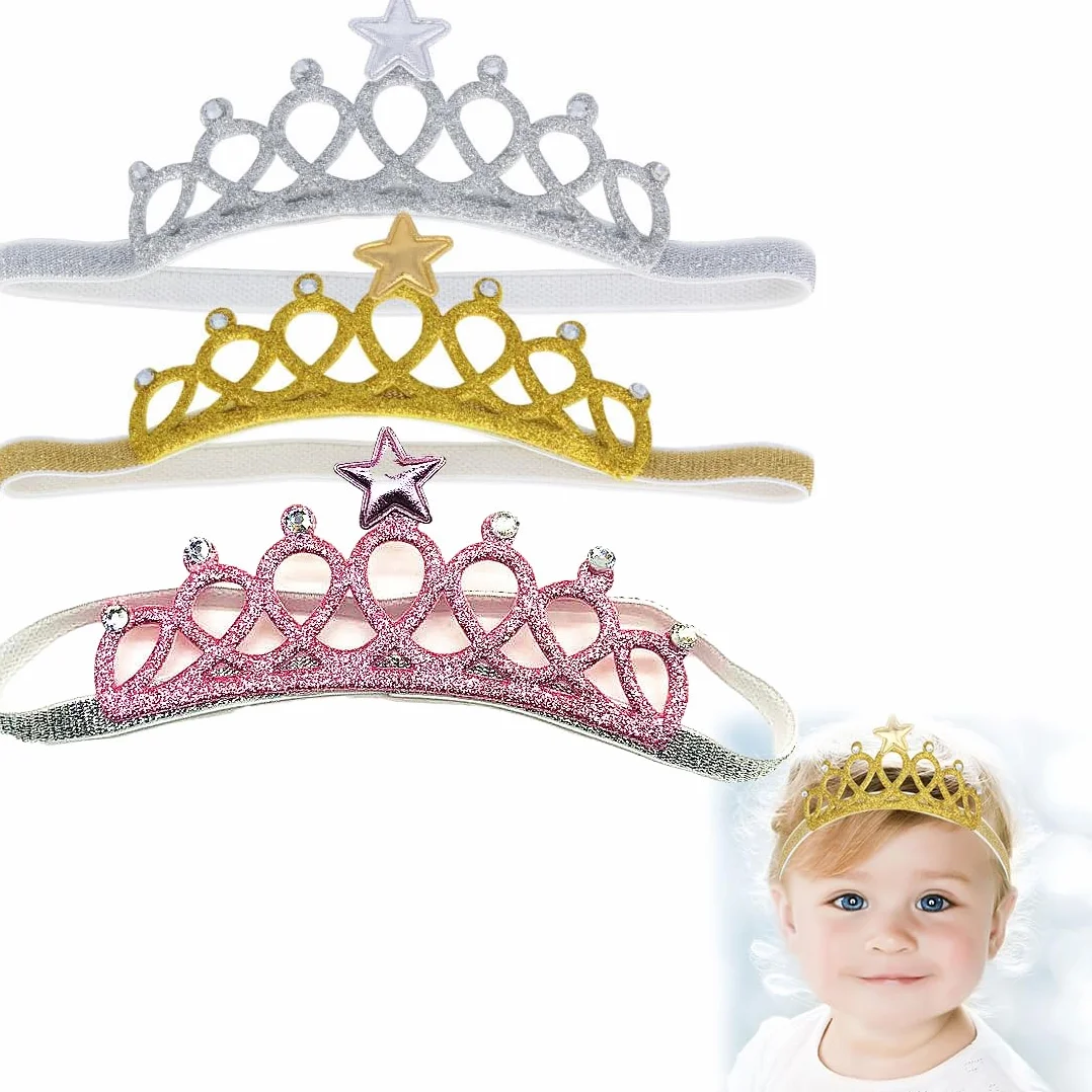 3 Pezzi Fascia Capelli Neonata, Corona Principessa Fascia, Corona Fascia Neonato, Accessori per Bambina, Per Compleanni, Feste, Morbido, Cotone, Elastico, Grazioso(Oro, Argento, Rosa)