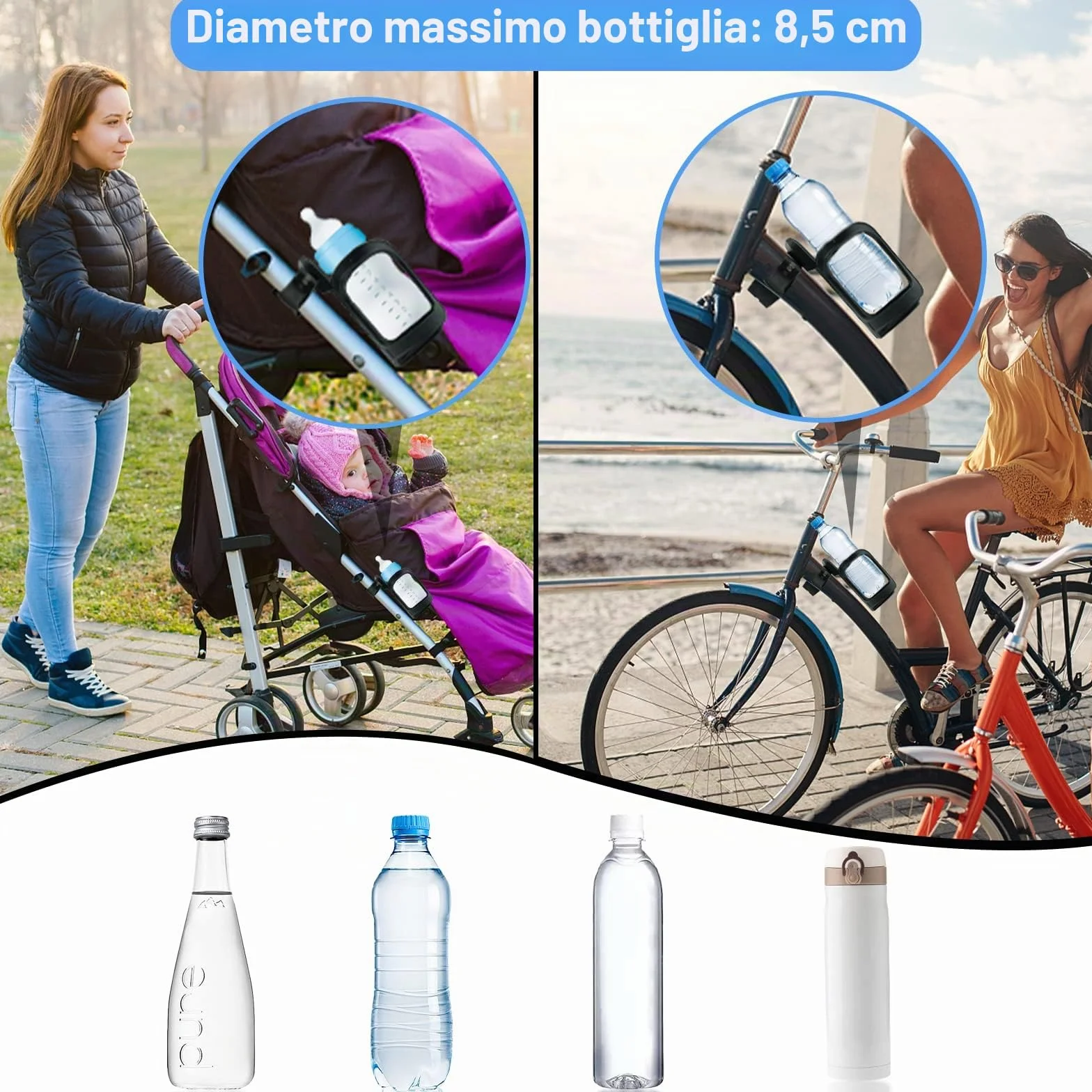Gvolatee 2 Pcs Portabicchieri per Passeggino Universale, Regolabile Rotante a 360 Portabibite, Porta Borraccia Bici, Porta Biberon Sedia a Rotelle, per Bicicletta, Trolley, Mountain Bike (Nero)