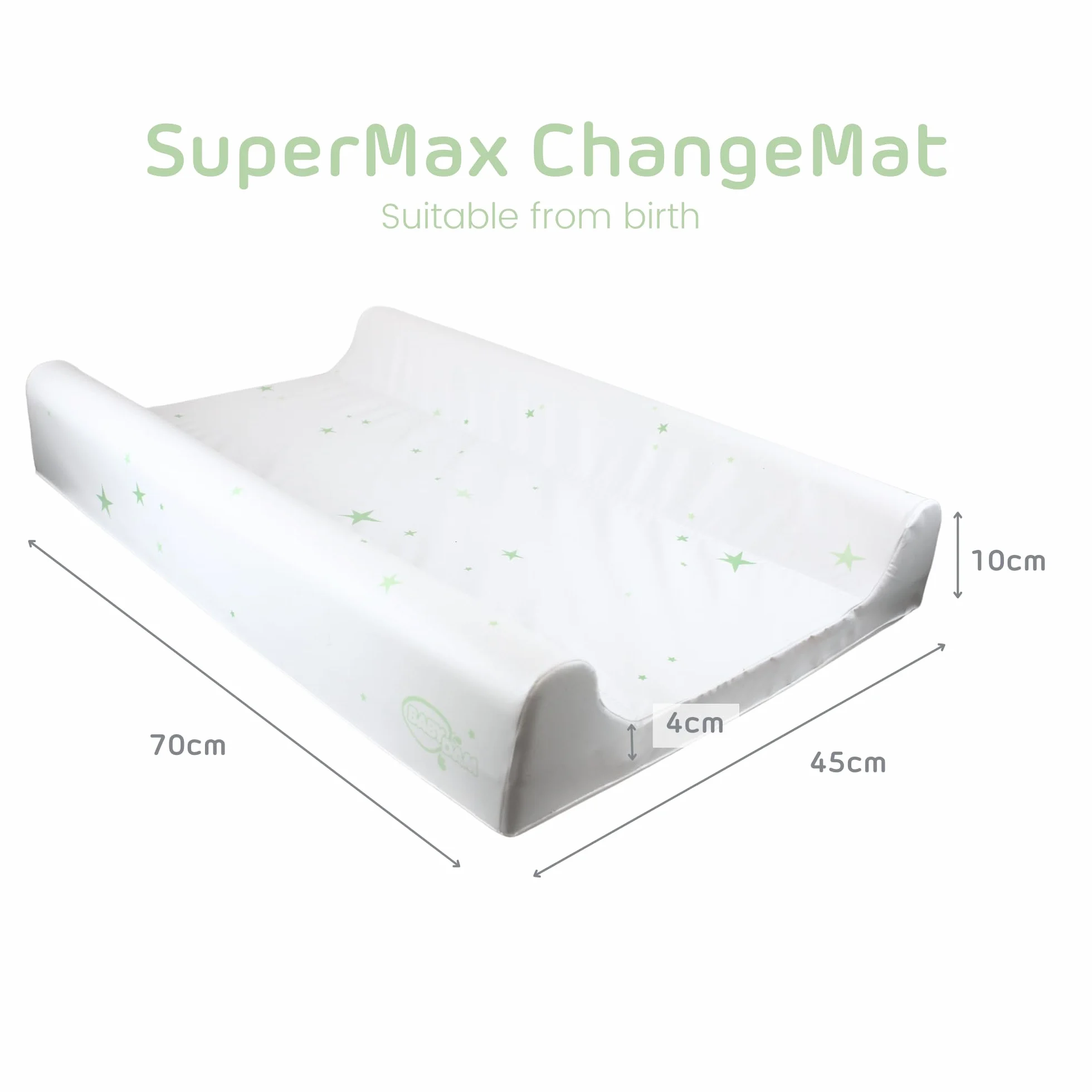 BabyDam Luxury SuperMax - Fasciatoio antirollio con cuneo, facile da pulire, 70 x 45 cm, colore: verde stella/bianco