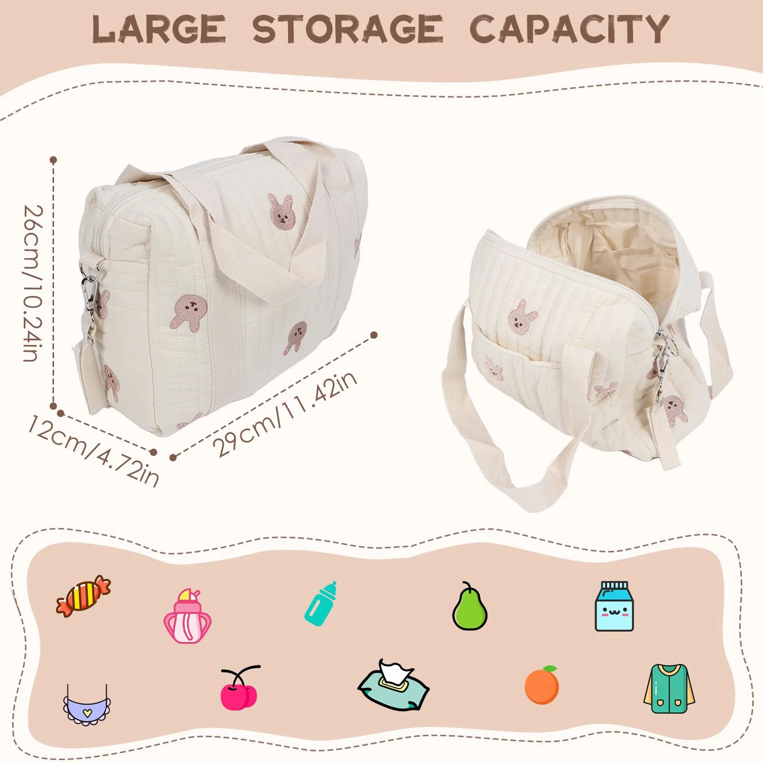 Borsa Portaoggetti per Passeggino Borsa da Viaggio Organizer per Passeggini per Carrozzina di Grande capacità con 2 Cinghie per Passeggino per Il Cambiamentodel Pannolino(Coniglietto)