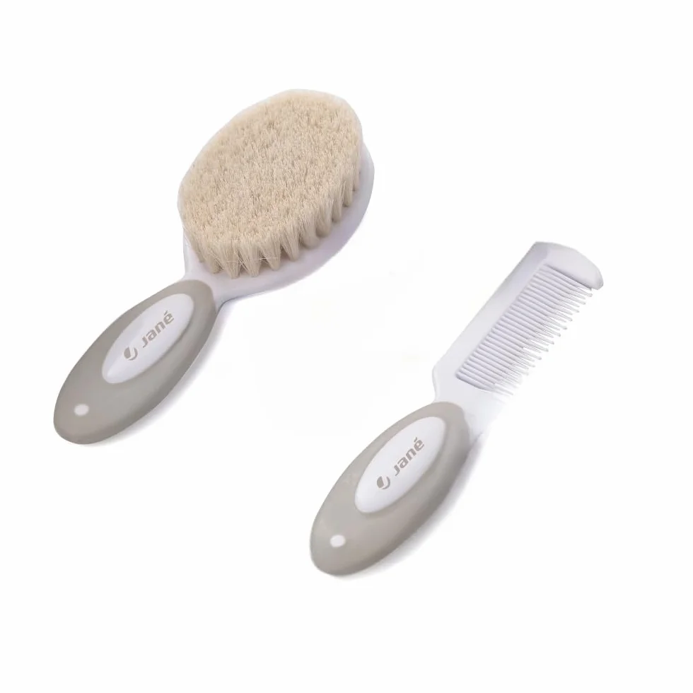 Jané Set Spazzola e Pettine Neonato, Setole Naturali, Punte Arrotondate, dalla Nascita, Beige