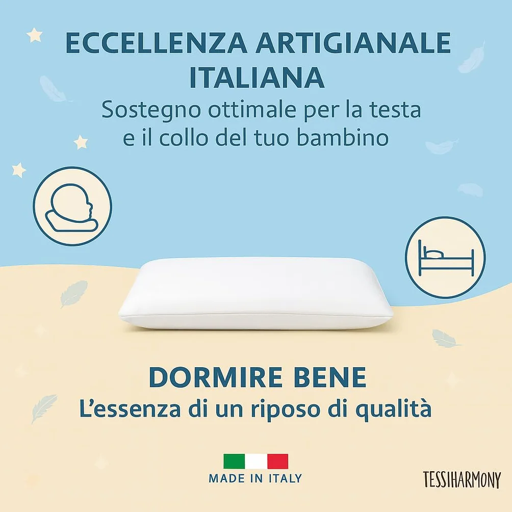 tessiharmony - Cuscino Lettino Bambino 60x40 cm 100% Cotone Guanciale Letto Culla Antiacaro Anallergico Traspirante Morbido 1 2 3 4 Anni Alto 4 cm Made in Italy