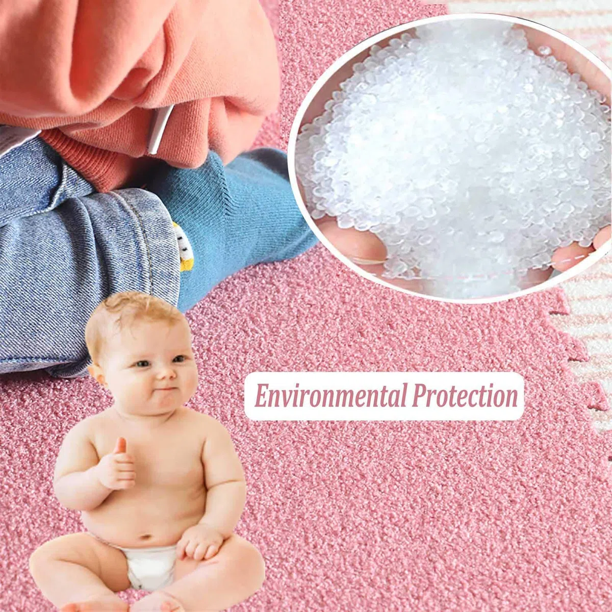 Tappetino Puzzle in Schiuma per Bambini, Grande Tappetino in Peluche Ad Incastro con Bordi, Adatto per Palestra, Area Giochi per Bambini, Esercizio Fisico, Yoga,White+Pink+Green,9