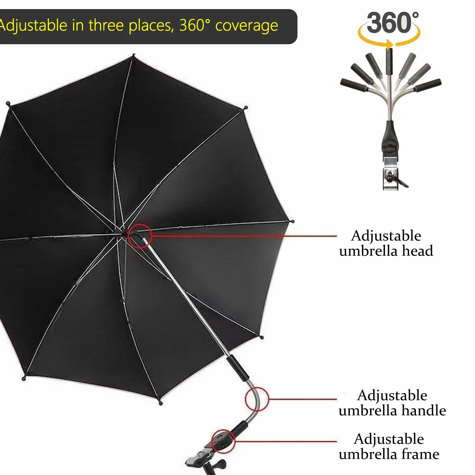 Ombrellino Universale Per Passeggino,Regolabile Parasole Passeggino,Diametro 85 cm,Protezione UV 50+,Soleggiato e Piovoso,Adatto a Passeggini Carrozzine Sedie a Rotelle (Beige)