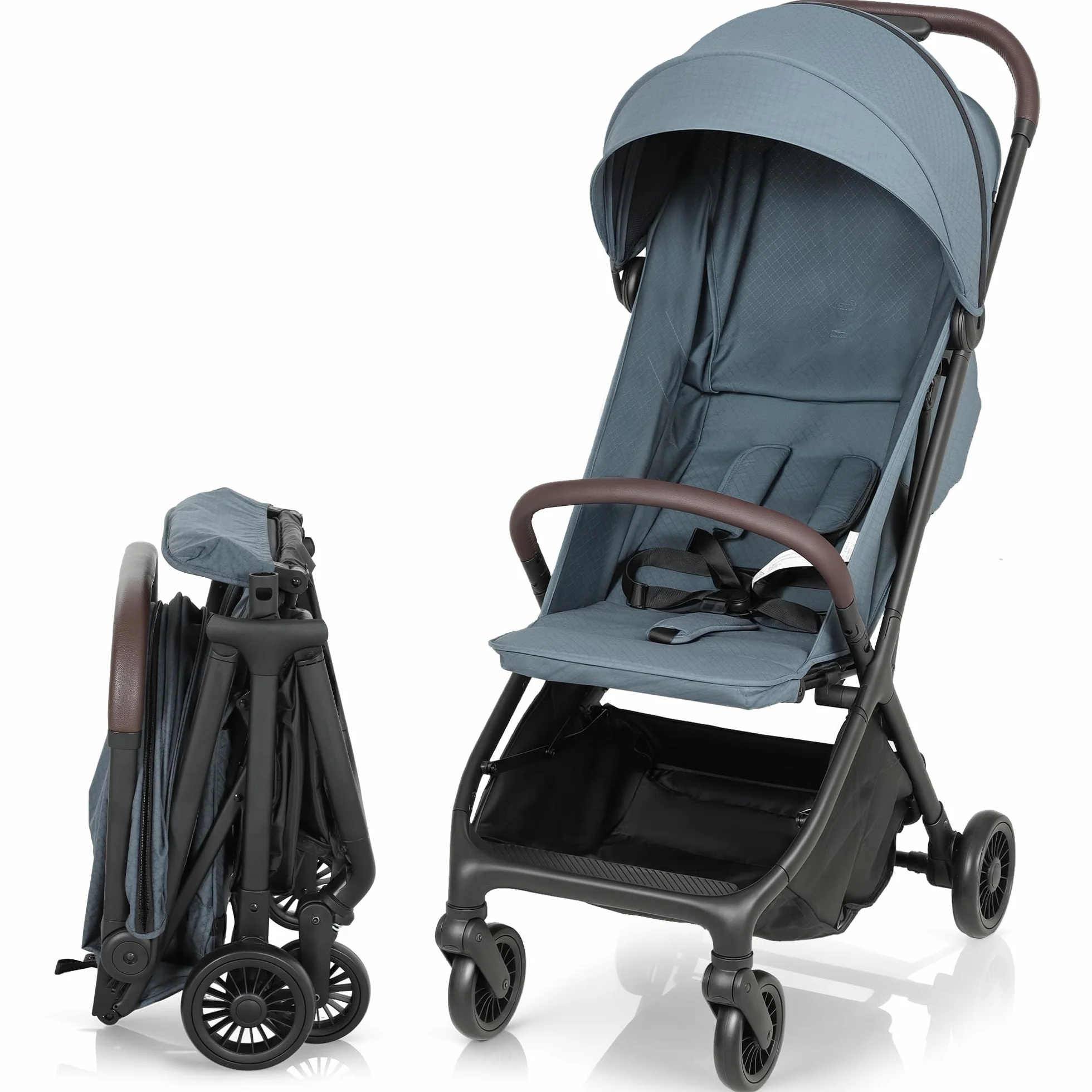 AIYAPLAY Passeggino Leggero 6.3kg per Bambini 0-3 Anni Pieghevole una Mano, Passeggino Compatto Reclinabile con Poggiapiedi Regolabile e Cappottina, Ruote e Cesto Portaoggetti, Fino a 15 kg, Blu