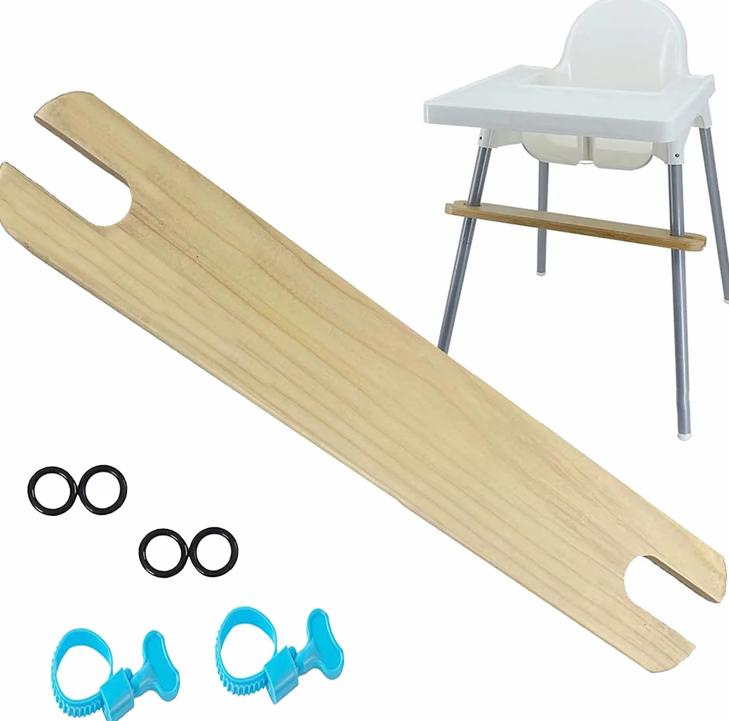 Poggiapiedi per Seggiolone in Legno Naturale Antiscivolo Regolabile - Con Anelli di Gomma, Compatibile Con IKEA Antilop