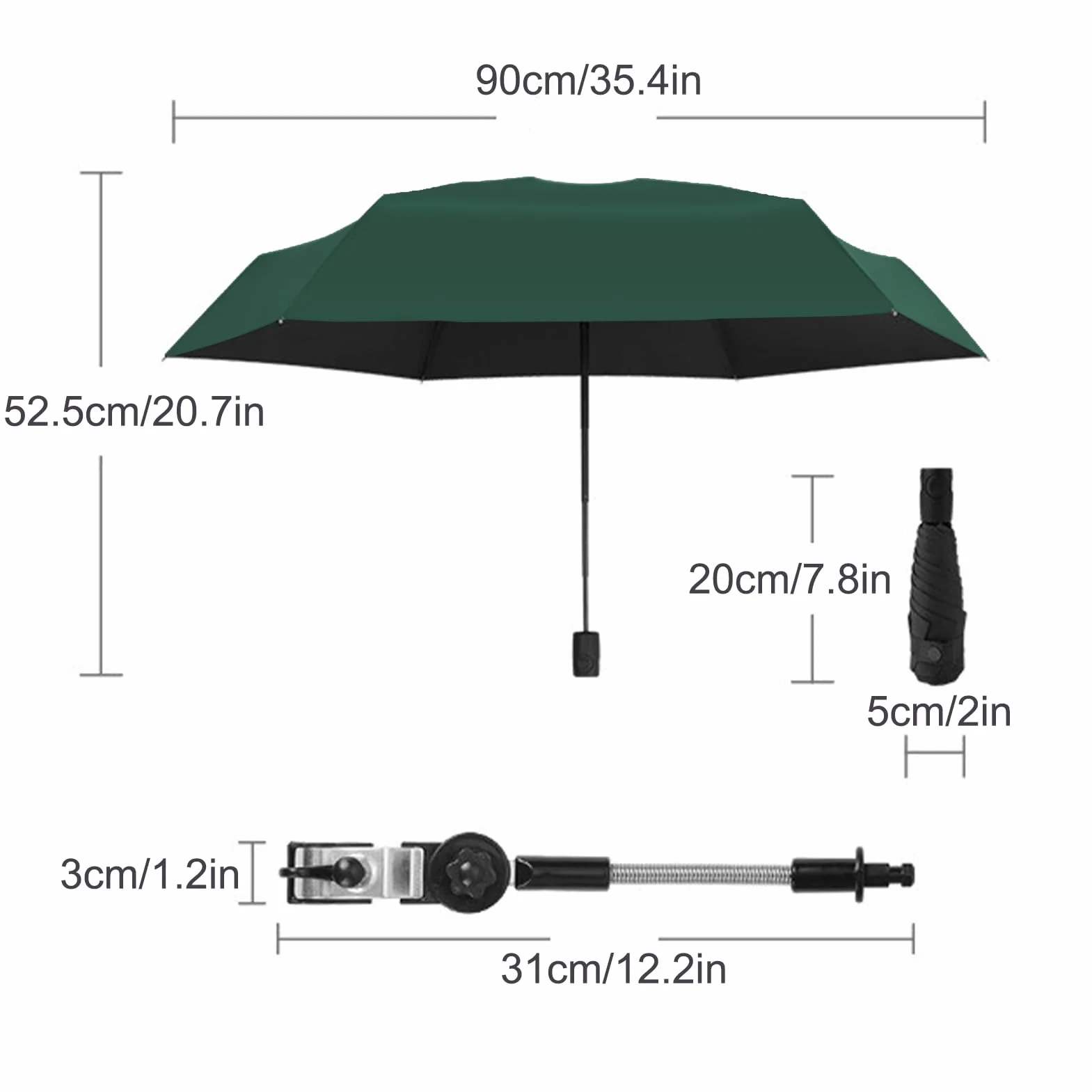 Ombrello da 90 Cm Con Morsetto per Sedia, Regolabile e Impermeabile per Sdraio, Rotelle, Passeggino, Campeggio (#2)