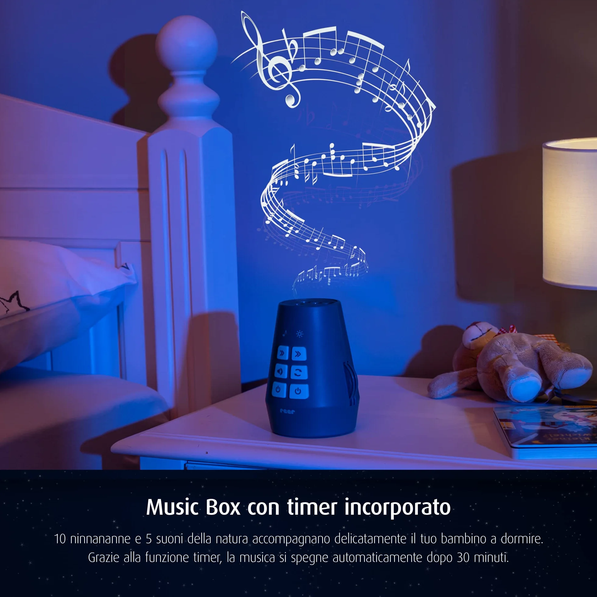 reer DreamBeam - Luce notturna con 24 immagini diverse, crea paesaggi da sogno su soffitto e parete, colore: Bianco