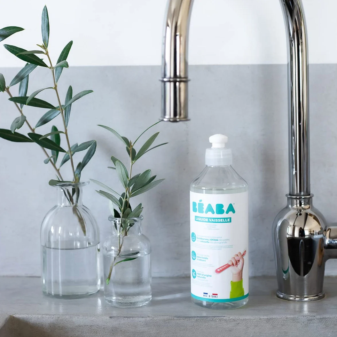 BÉABA, Detergente per biberon e accessori per la pappa, 100% di origine naturale, prodotto in Francia, senza profumo, flaconi 100% biodegradabili, lotto di 2x500 ml
