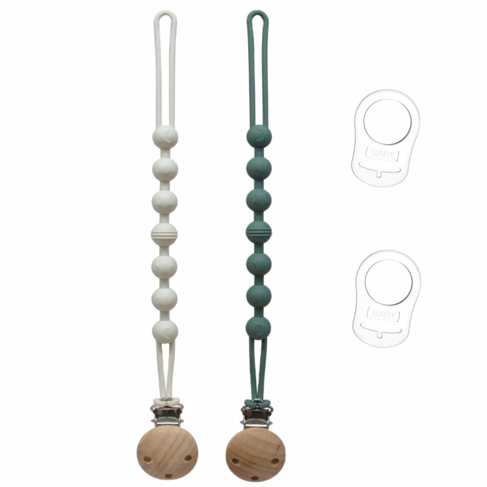 2 Pezzi Catenella Portaciuccio in Silicone,Set Catenelle per Ciuccio con 2 Pezzi Ciuccio Clip Adattatore, Portaciuccio Senza BPA,Catenelle per Ciuccio con Adattatore