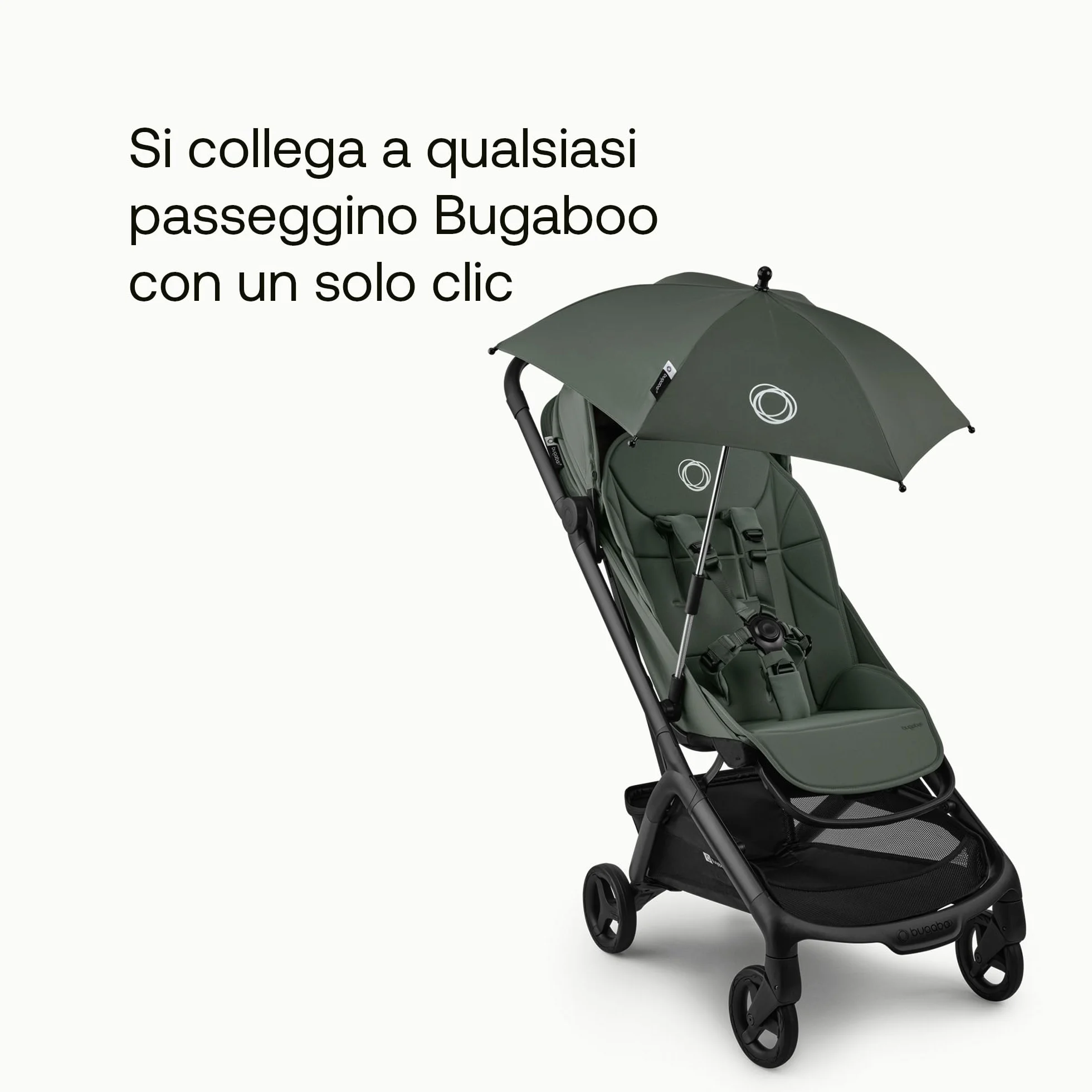 Bugaboo Ombrellino+, Compatibile con Tutti i Passeggini Bugaboo, Tessuto con fattore di protezione solare UPF 50+, Ampia Zona d'Ombra, Collegamento con Un Clic, Forest Green
