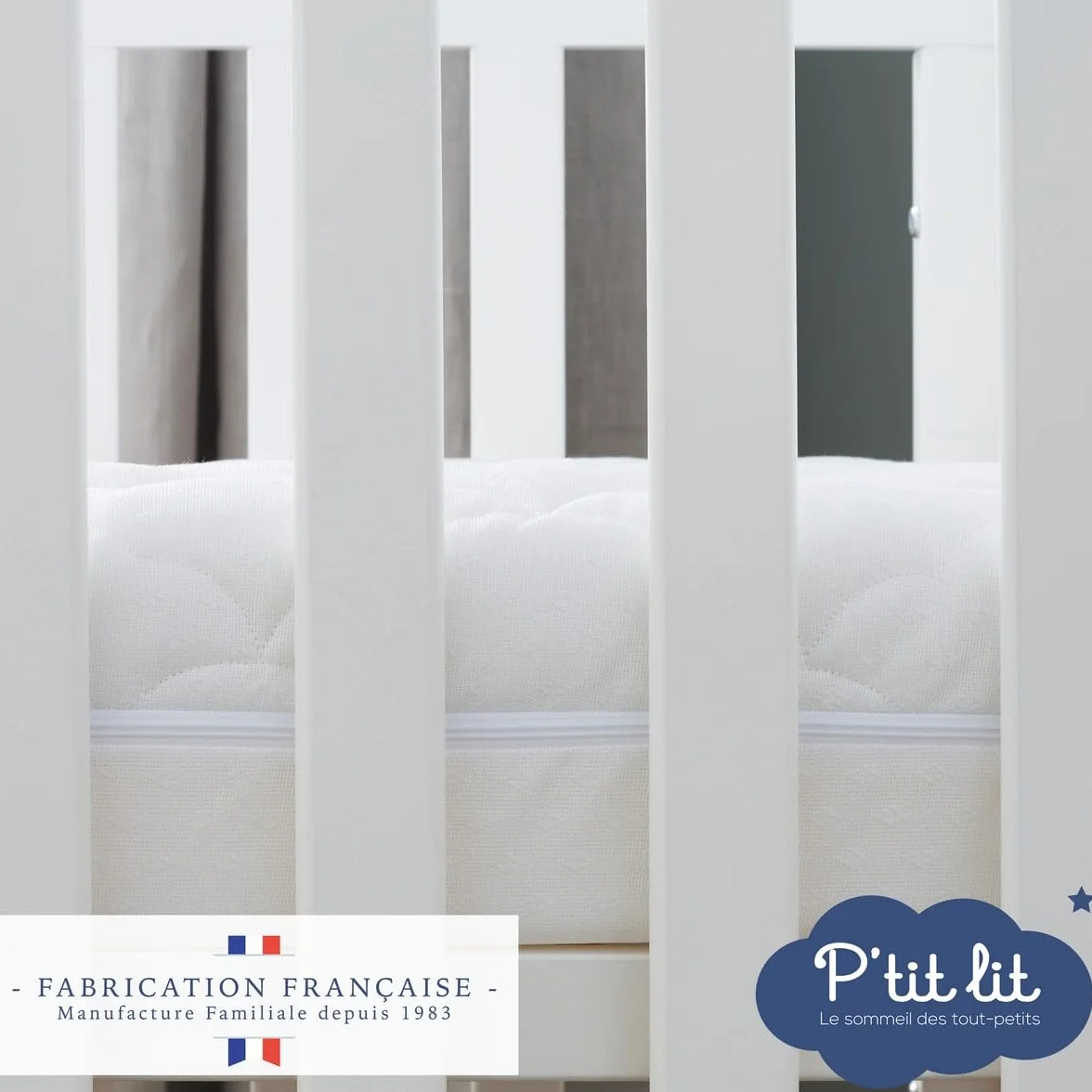 P'tit lit, Materasso Lettino Climatizzato, 60x120 cm, 1 Lato Estivo/ 1 Lato Invernale, Anti Acari, Sfoderabile, Oeko Tex, Fabbricazione europea