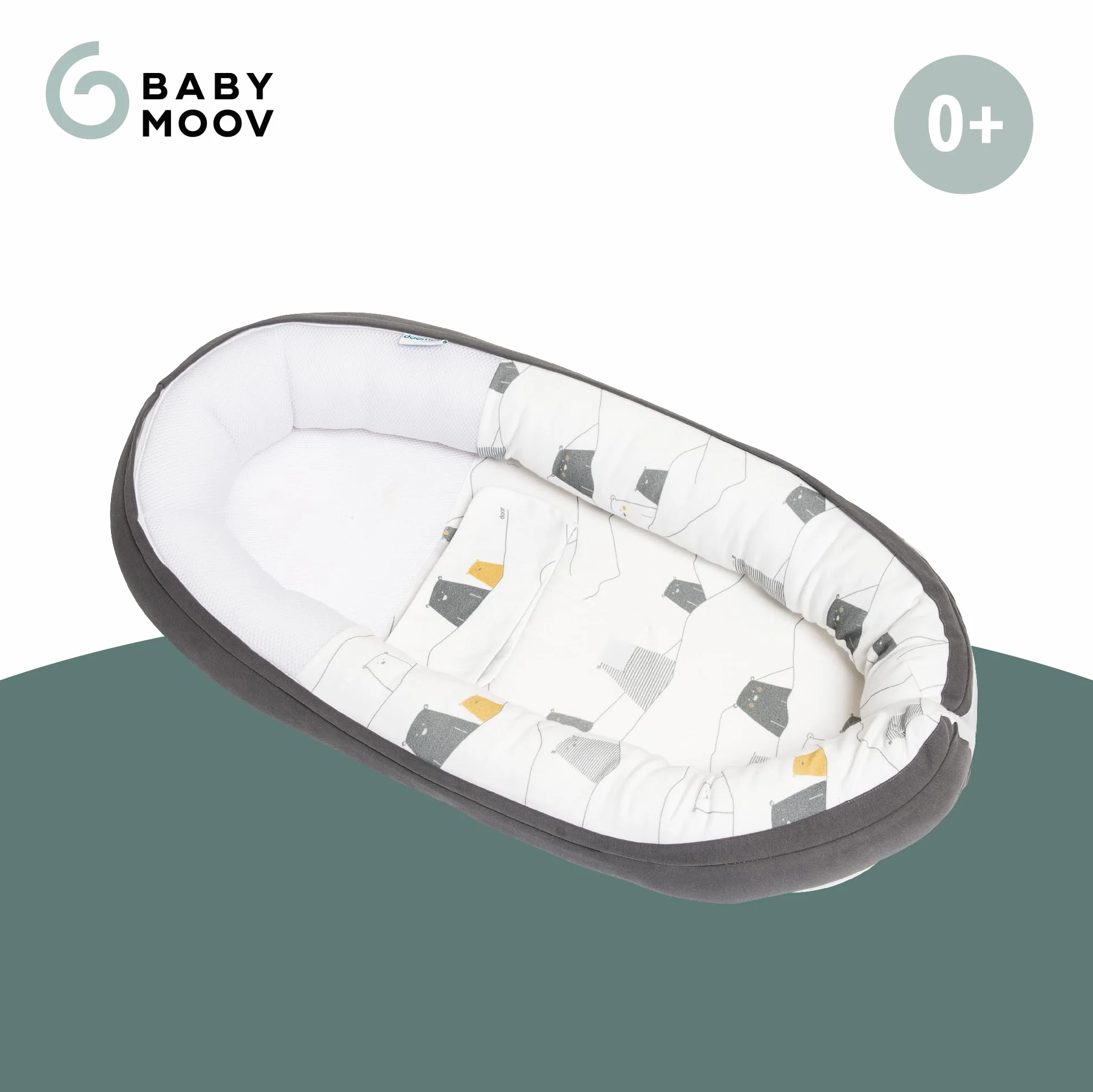 doomoo Riduttore neonato Cocoon Bear Grey, evolutivo, traspirante, 0-8 mesi