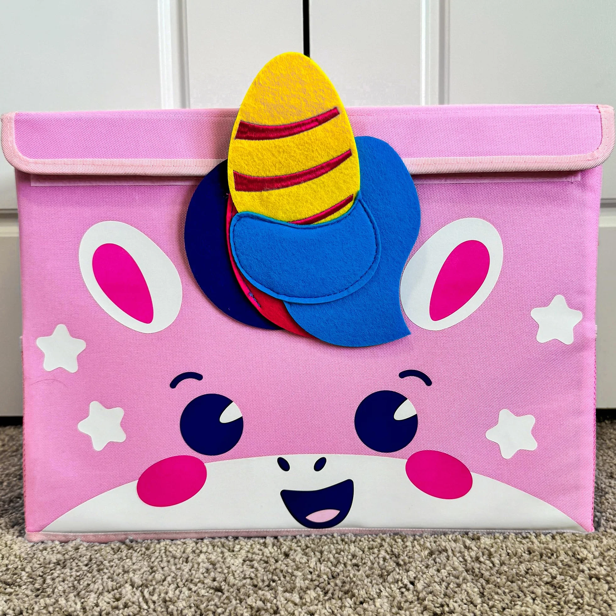 QUOKKA Katabird Toy Storage Box for Boys and Girls - Organizador de juguetes para niños (16 x 12 x 8 cm, plegable, asas, tapa abatible), diseño plegable (Unicorno, Piccolo)