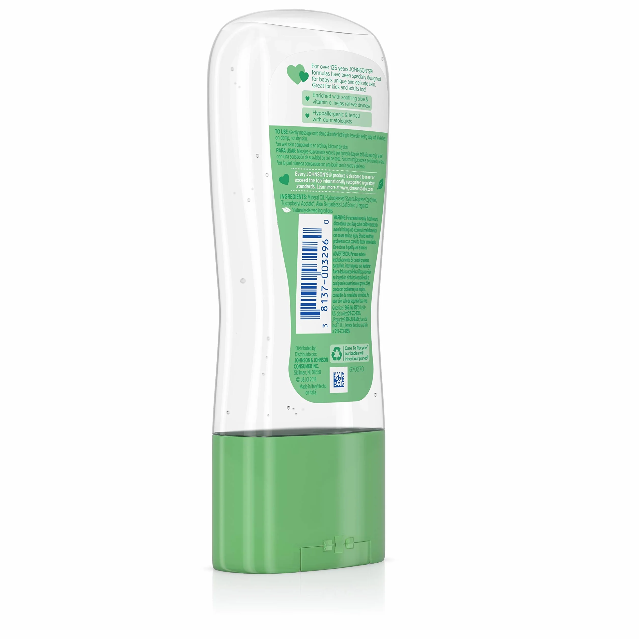 Johnson & Johnson 003296 Bambino Gel olio con Aloe & Vitamina E, 6,5 once