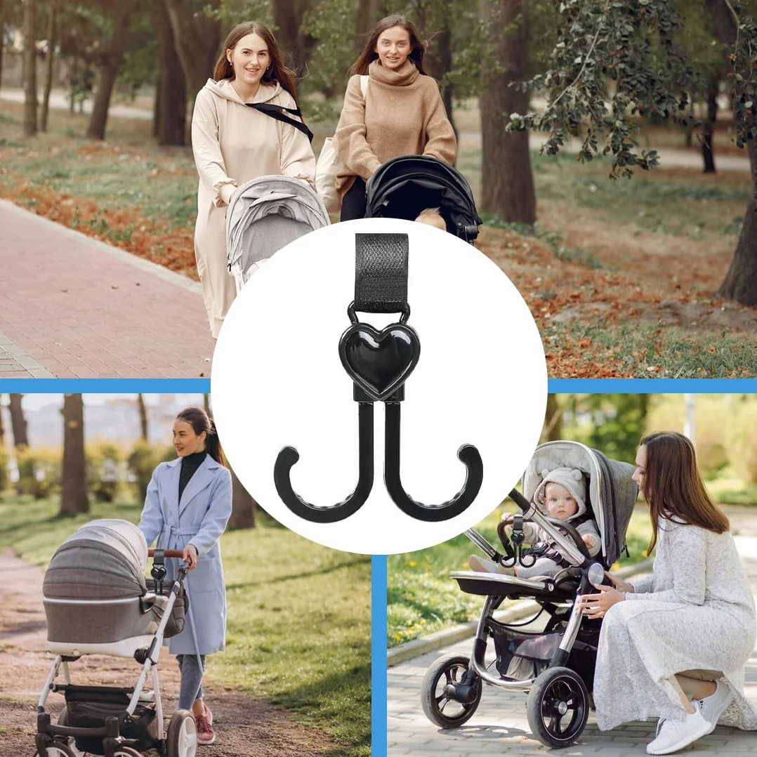 Gancio per Passeggino,a Forma di Cuore,con Chiusura in Velcro,per Borsa Fasciatoio,Borse,Borse Sospese,Zaini,Portafogli,Vestibilità Universale,Ganci Passeggino (1 Confezione)