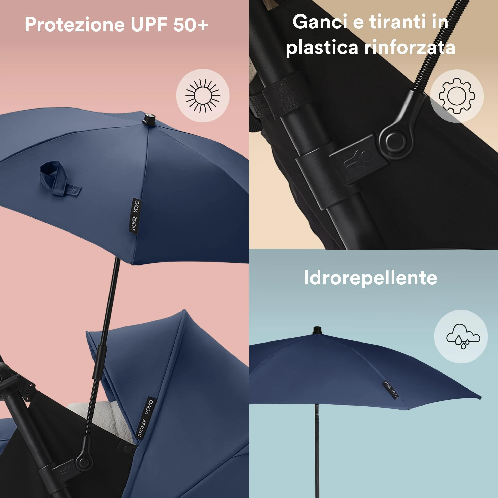 Parasole Stokke YOYO, Navy Blue - Protezione UPF 50+, opacità migliorata - Da utilizzare sul passeggino YOYO con 0+ Newborn Pack, Newborn Shell o 6+ Color Pack