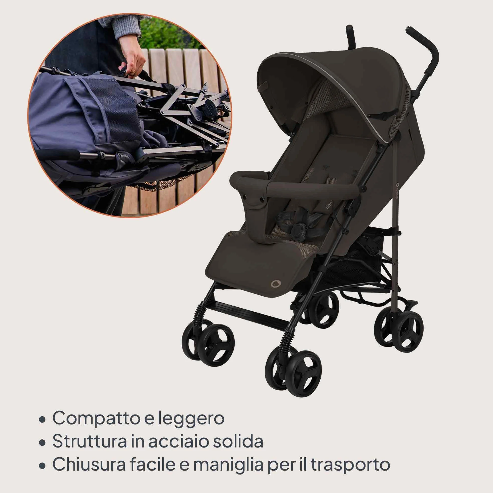 LIONELO ELIA Passeggino Leggero Pieghevole e Compatto da Viaggio per Bambini, Schienale Reclinabile Sdraiato, Cinture a 5 Punti, Cappottina UV e Grande Cestino Portaoggetti, 6-36 Mesi fino a 15 kg
