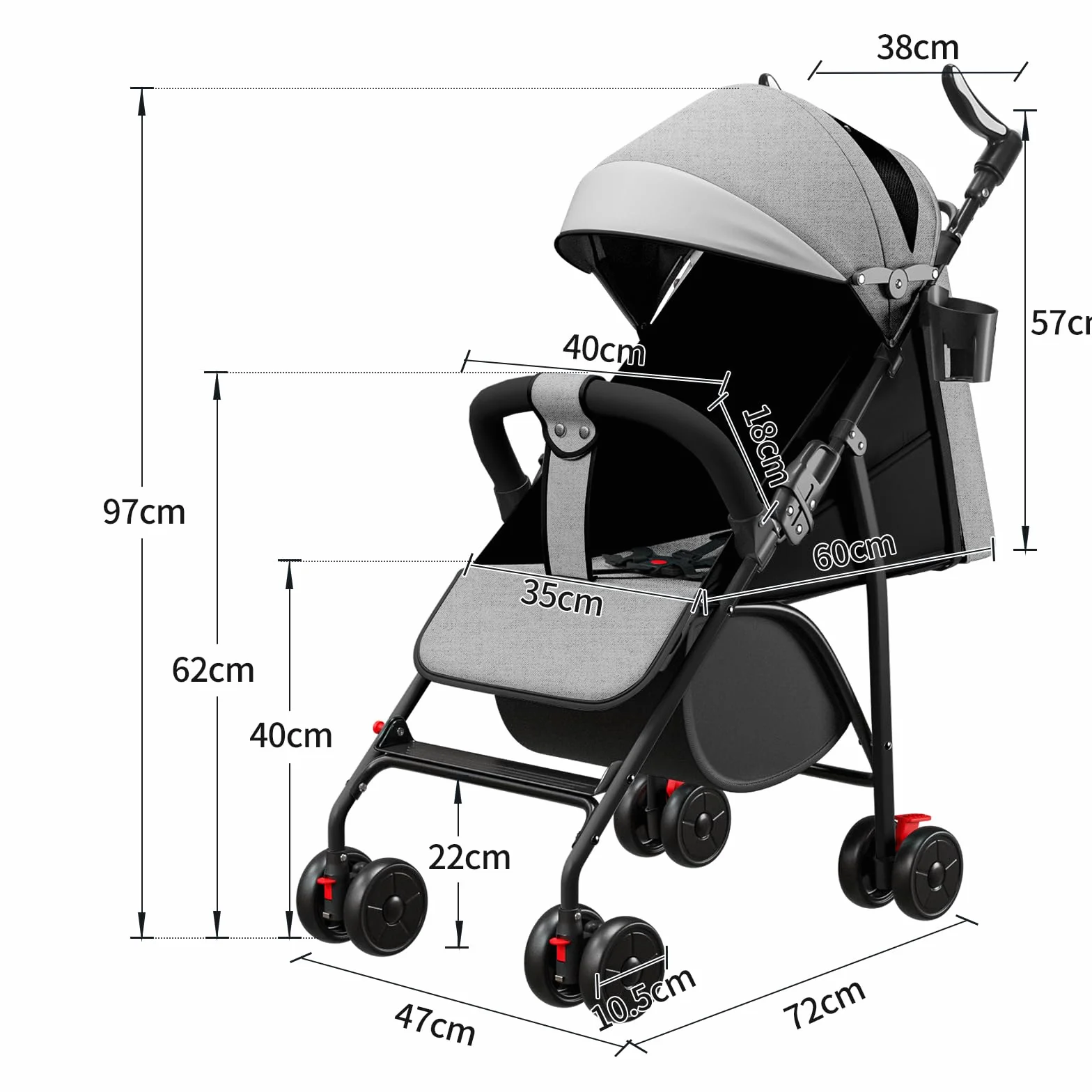 OHMG Passeggino Leggero e Compatto,Passeggini compatti Confortevole,Passeggino Sport Per Bambin,Pieghevole,25kg,Chiusura una Mano,UPF 50+,Zanzariere,Cinture di sicurezza a 5 punti