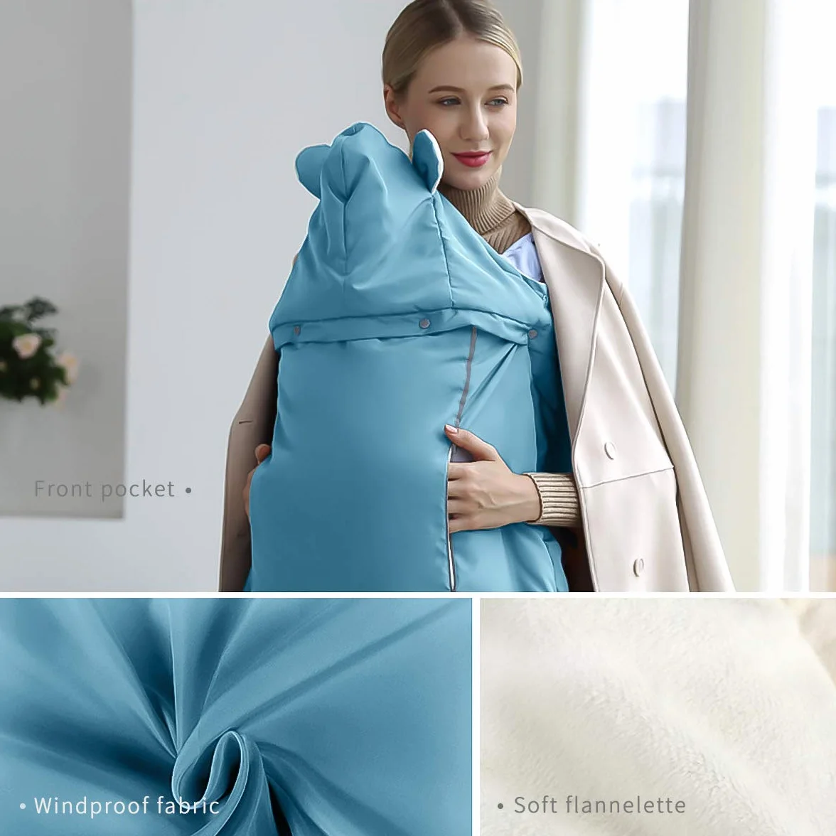 SONARIN Universale All Seasons Copertura per Marsupio,Copertina,mantello per l'inverno caldo,Sacco imbottito,antivento,Impermeabile,Cappello Staccabile(Verde)