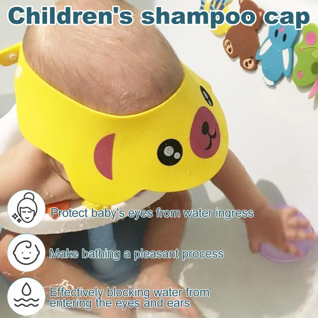 3 Pezzi Cuffia da Doccia per Bambini Regolabile, in Silicone Morbido, Impedisce all'Acqua di Entrare negli Occhi (Rosa Maiale, Giallo Cane, Verde Rana)