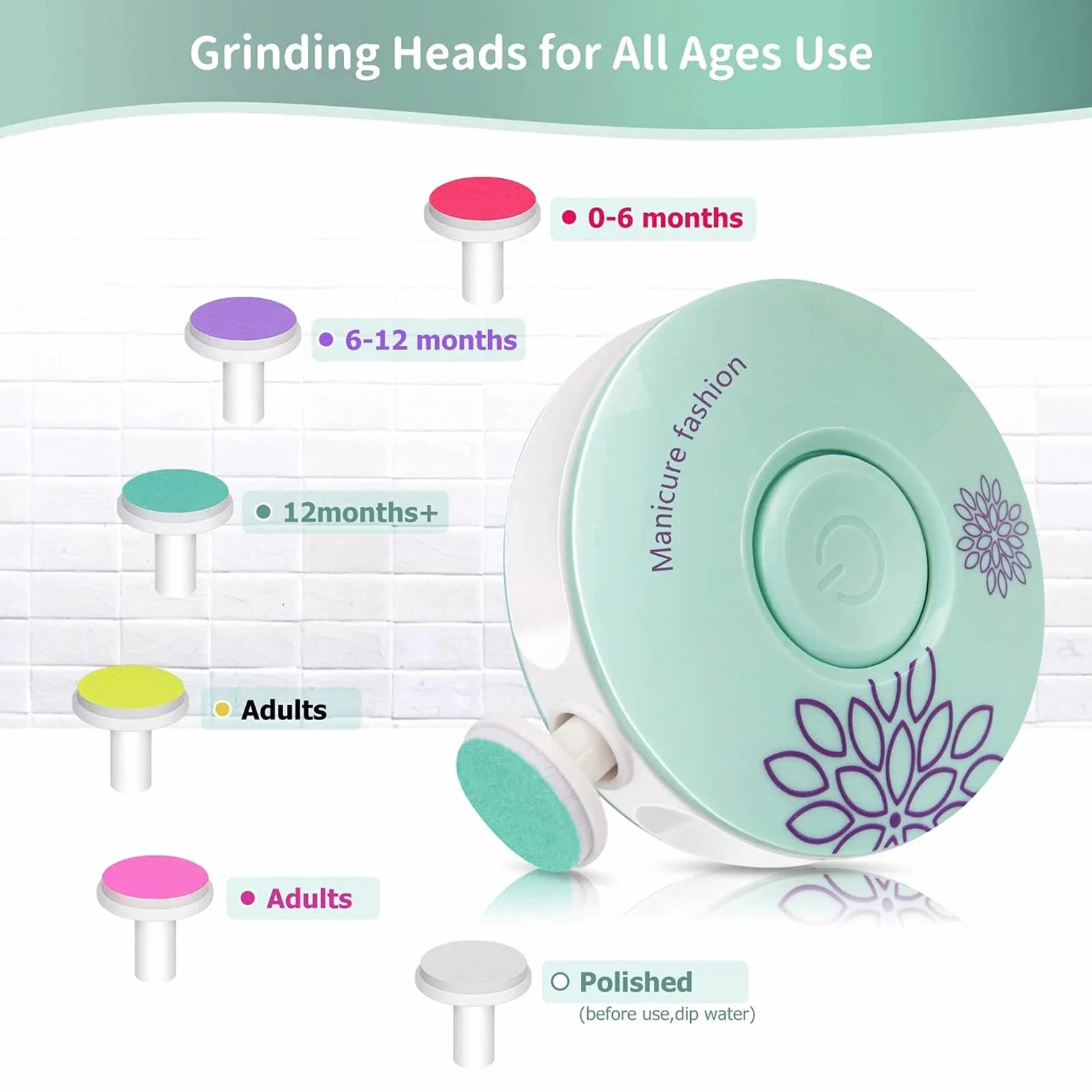 Lima elettrica per unghie,Tagliaunghie Neonato,Gratis 2 batterie,Lima per unghie elettrica per bambini 6 in 1 Lima per Unghie elettrica per Bambini con Testine Abrasive