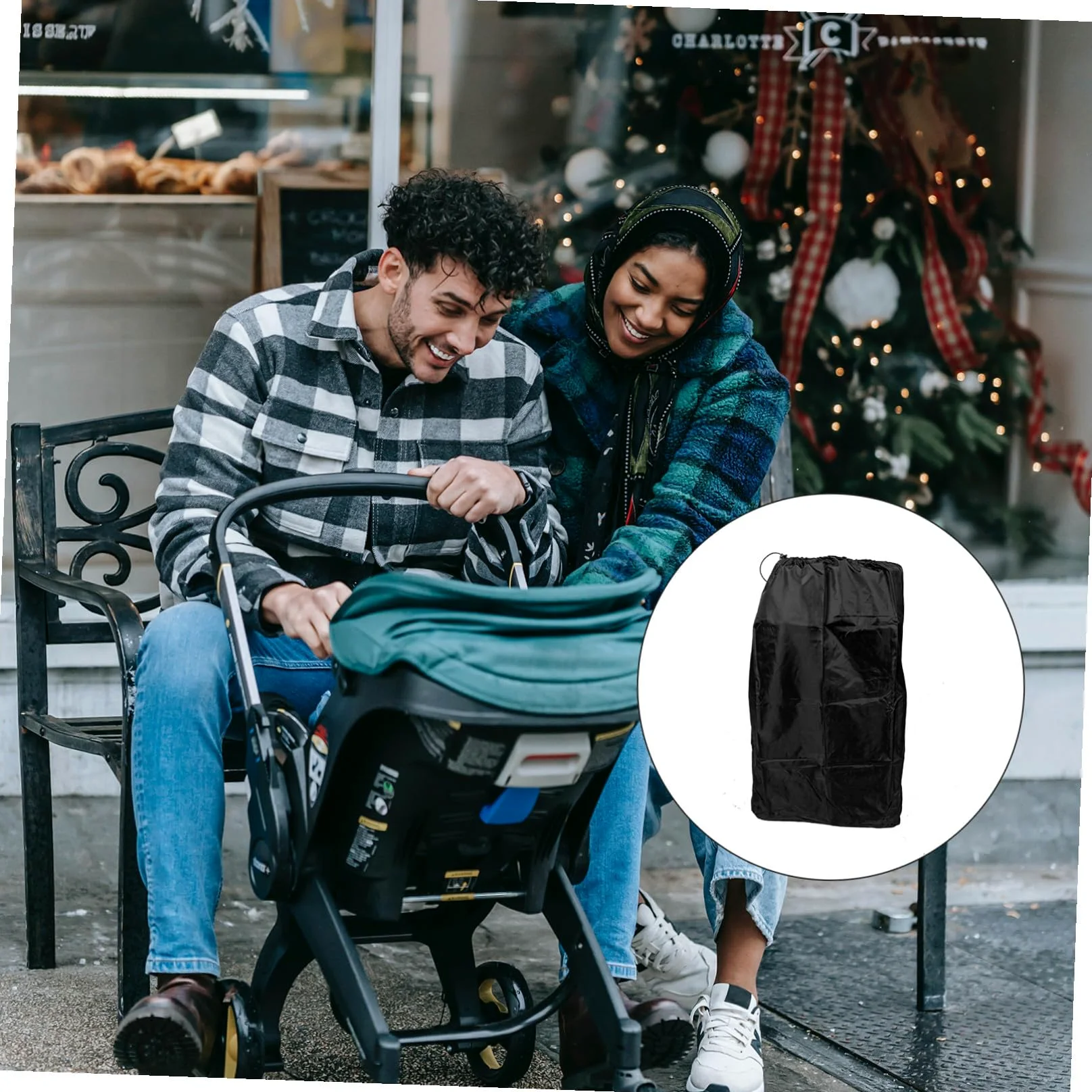 Borsa da Viaggio per Passeggino in Nylon Nero Chiusura a Coulisse Bloccabile e Cuciture Rinforzate, per Trasporto Aereo e Viaggi Comodi