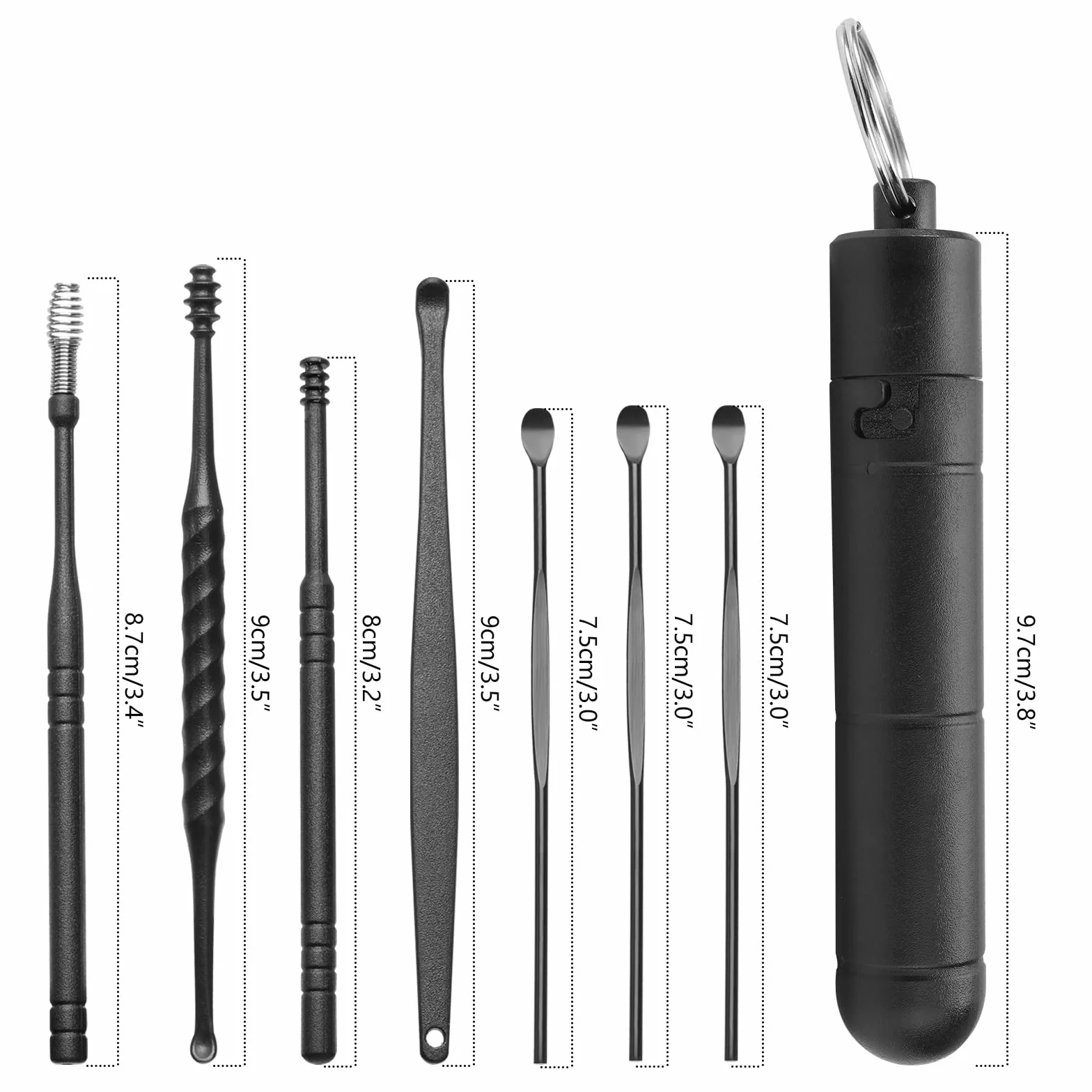 7Pezzi Pulisci Orecchie, Kit di Rimozione del Cerume Strumenti per Pulizia dell’Orecchio Riutilizzabile in Acciaio Inox con scatola portaoggetti per Adulti e Bambini Pulizia Dellorecchio, Nero
