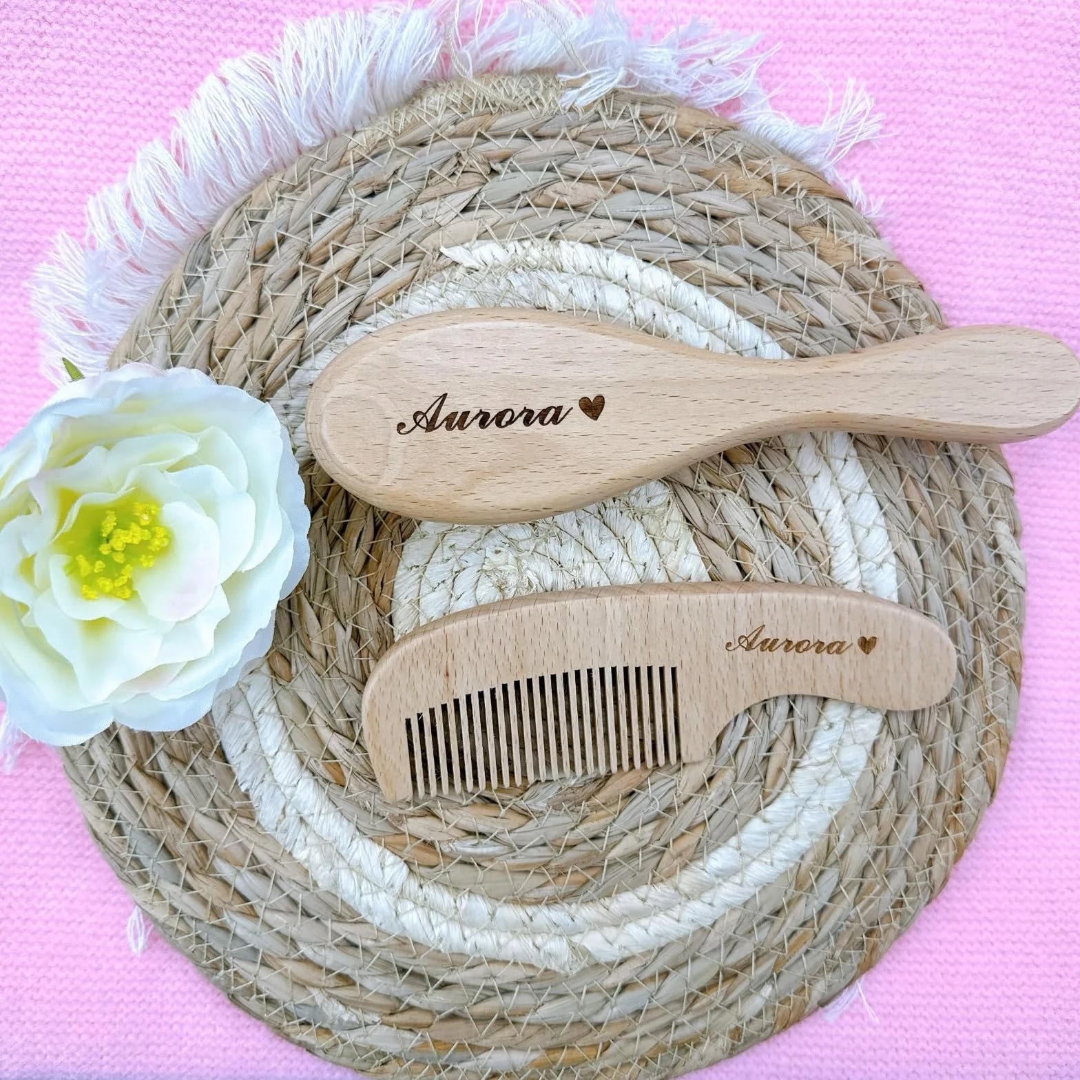 Set Personalizzato Di Spazzola E Pettine In Legno Per Bambini, Spazzola Per Capelli Con Nome Inciso Personalizzato, Regali Premurosi Per Neonati Maschi/femmine
