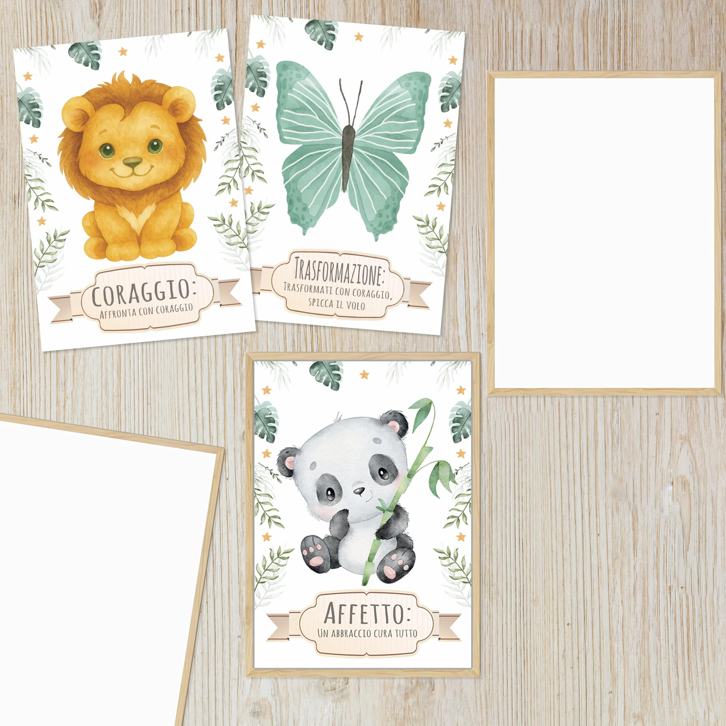 NAÏZAYA Cameretta Bambina Bambino Decorazioni - Set 6 Poster Quadri Animali 21x30cm - Frasi Motivazionali Italiano, Senza Cornice